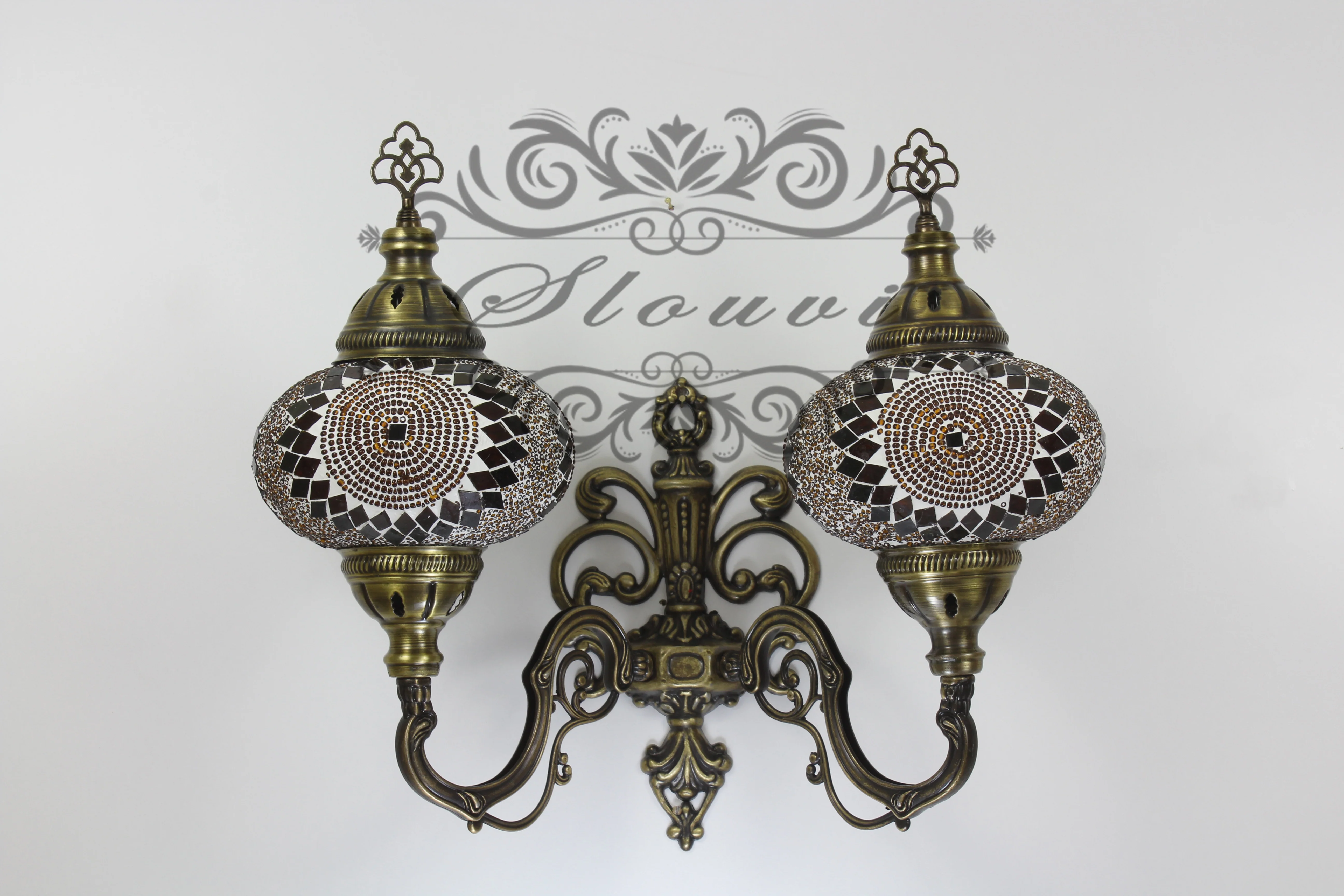 Turkish Mosaic Double Wall Sconce, With Large Globes, Upward - Image 3