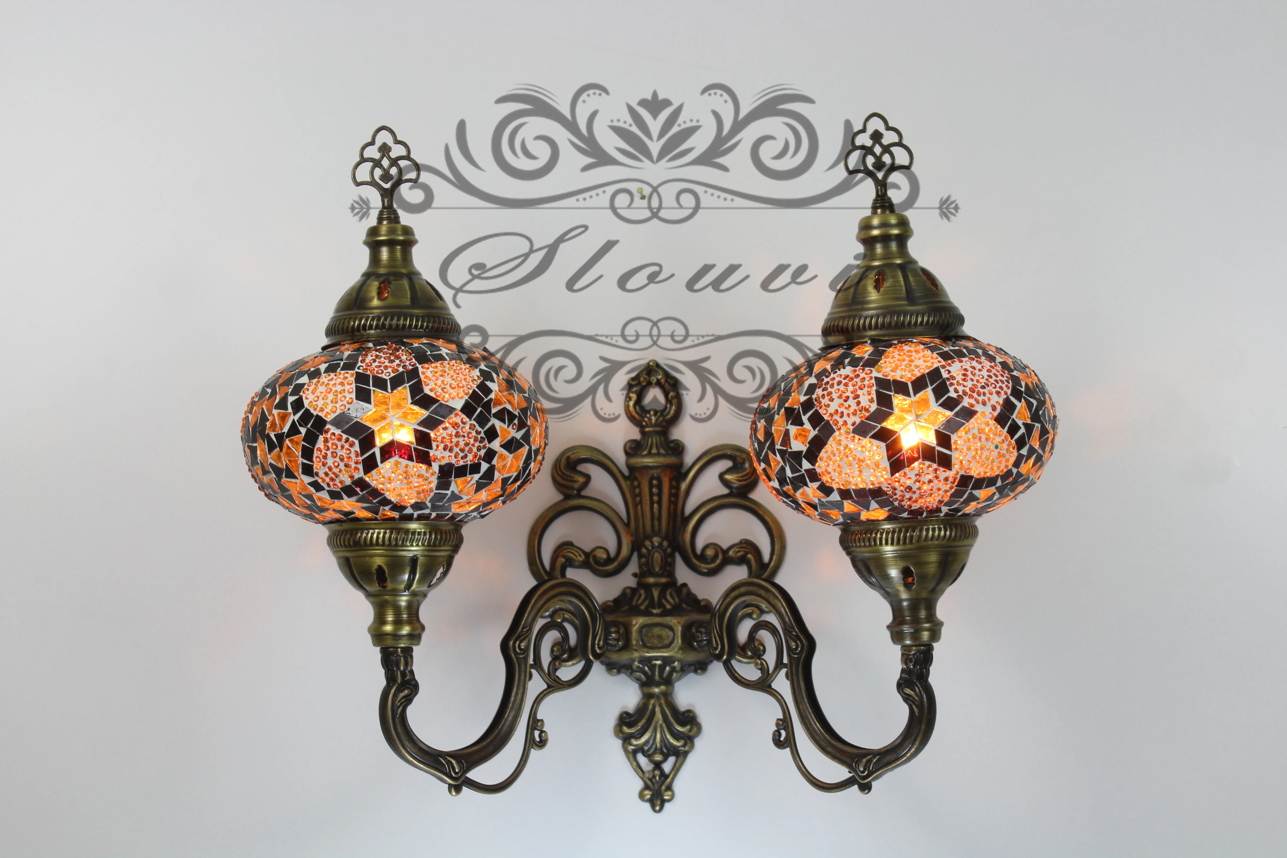 Turkish Mosaic Double Wall Sconce, With Large Globes, Upward - Image 2