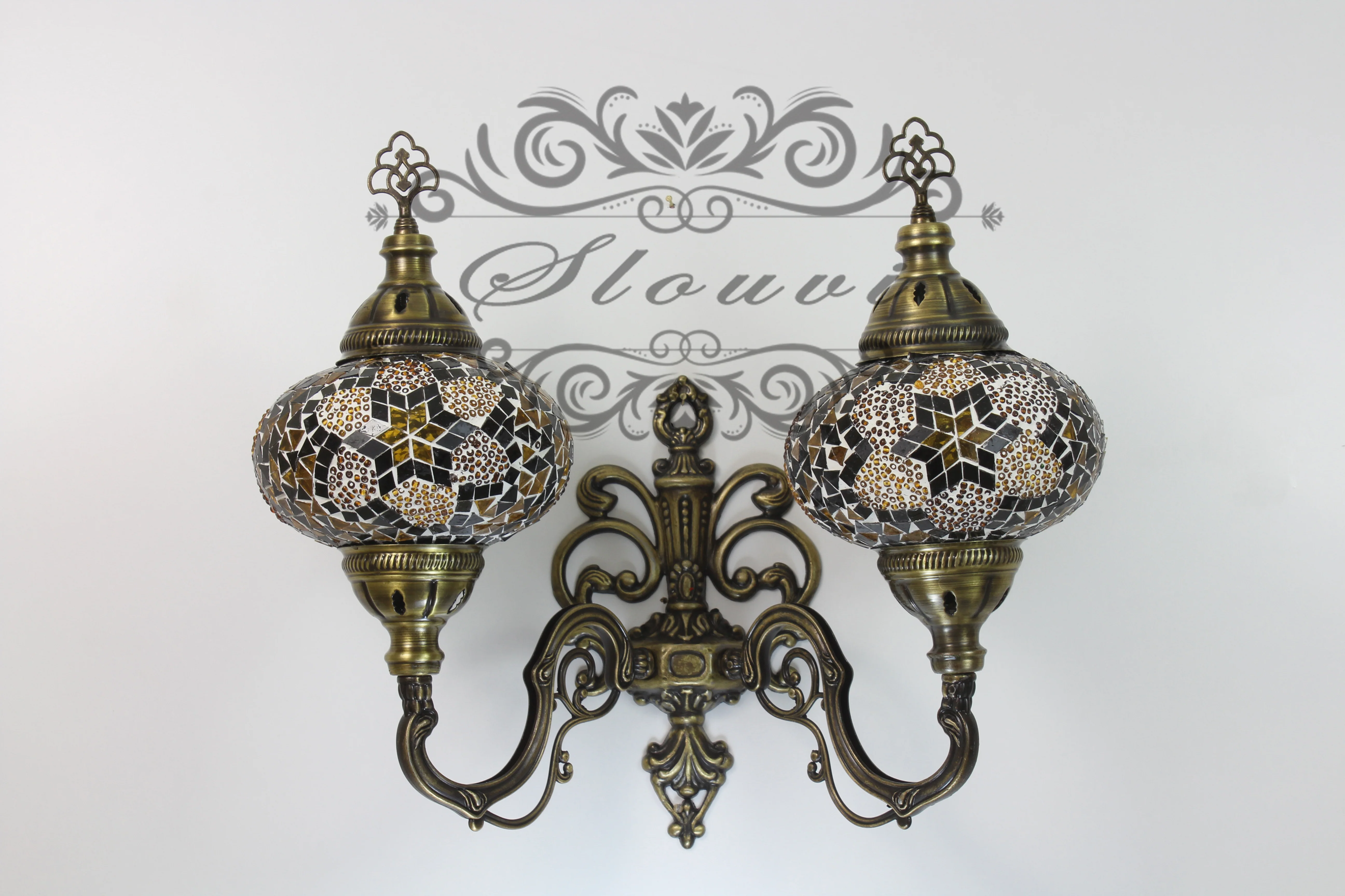 Turkish Mosaic Double Wall Sconce, With Large Globes, Upward - Image 3
