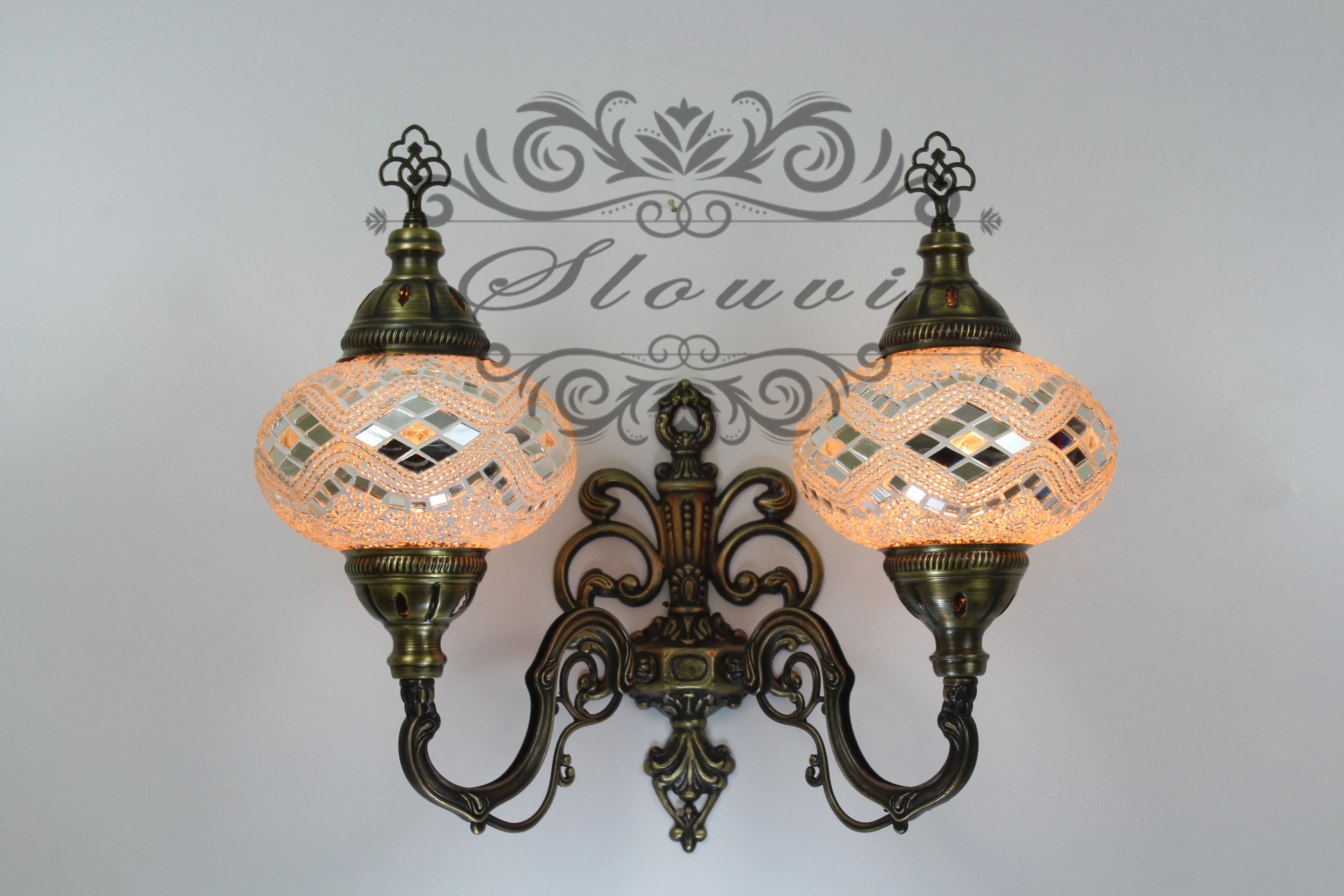 Turkish Mosaic Double Wall Sconce, With Large Globes, Upward - Image 2
