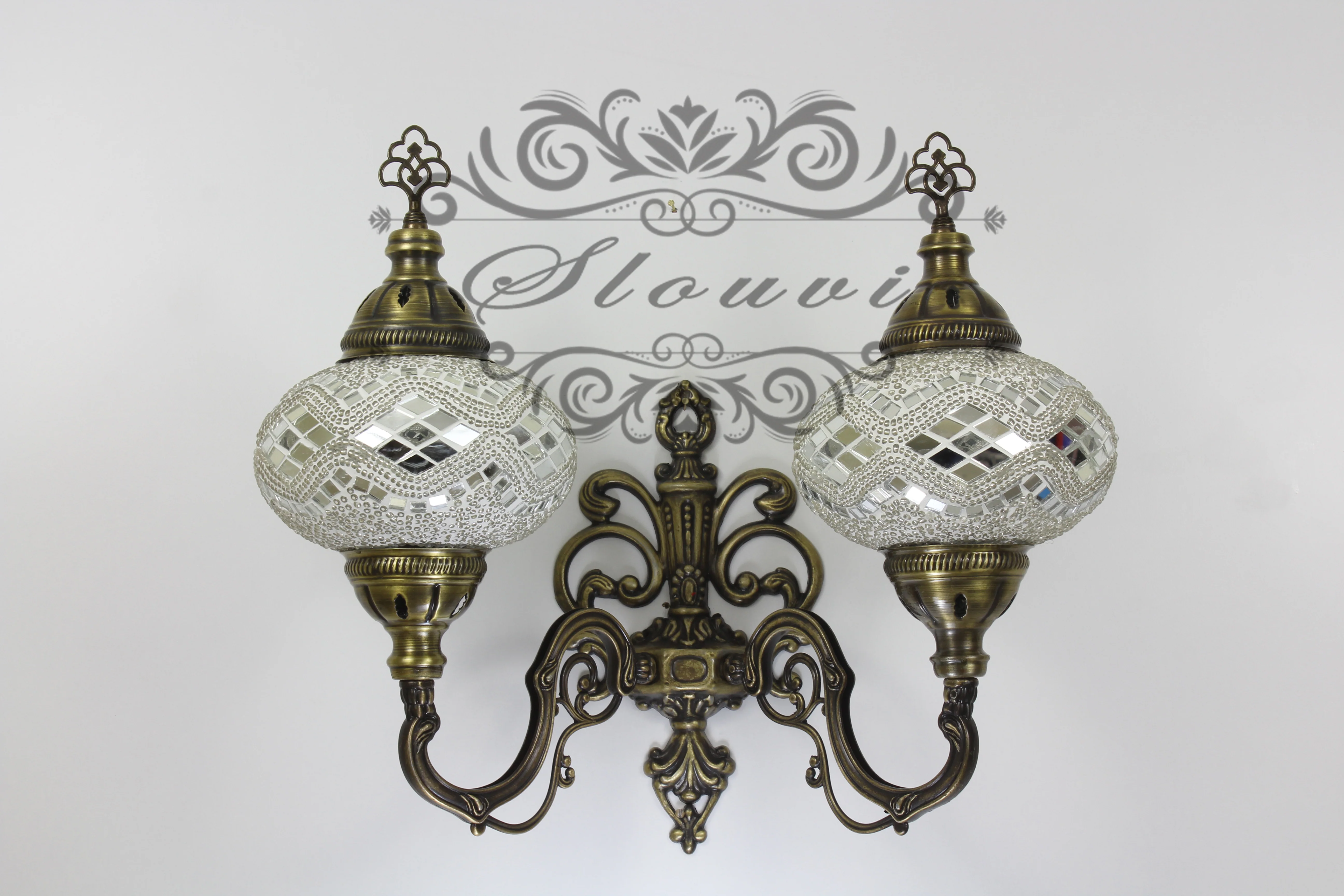 Turkish Mosaic Double Wall Sconce, With Large Globes, Upward - Image 3