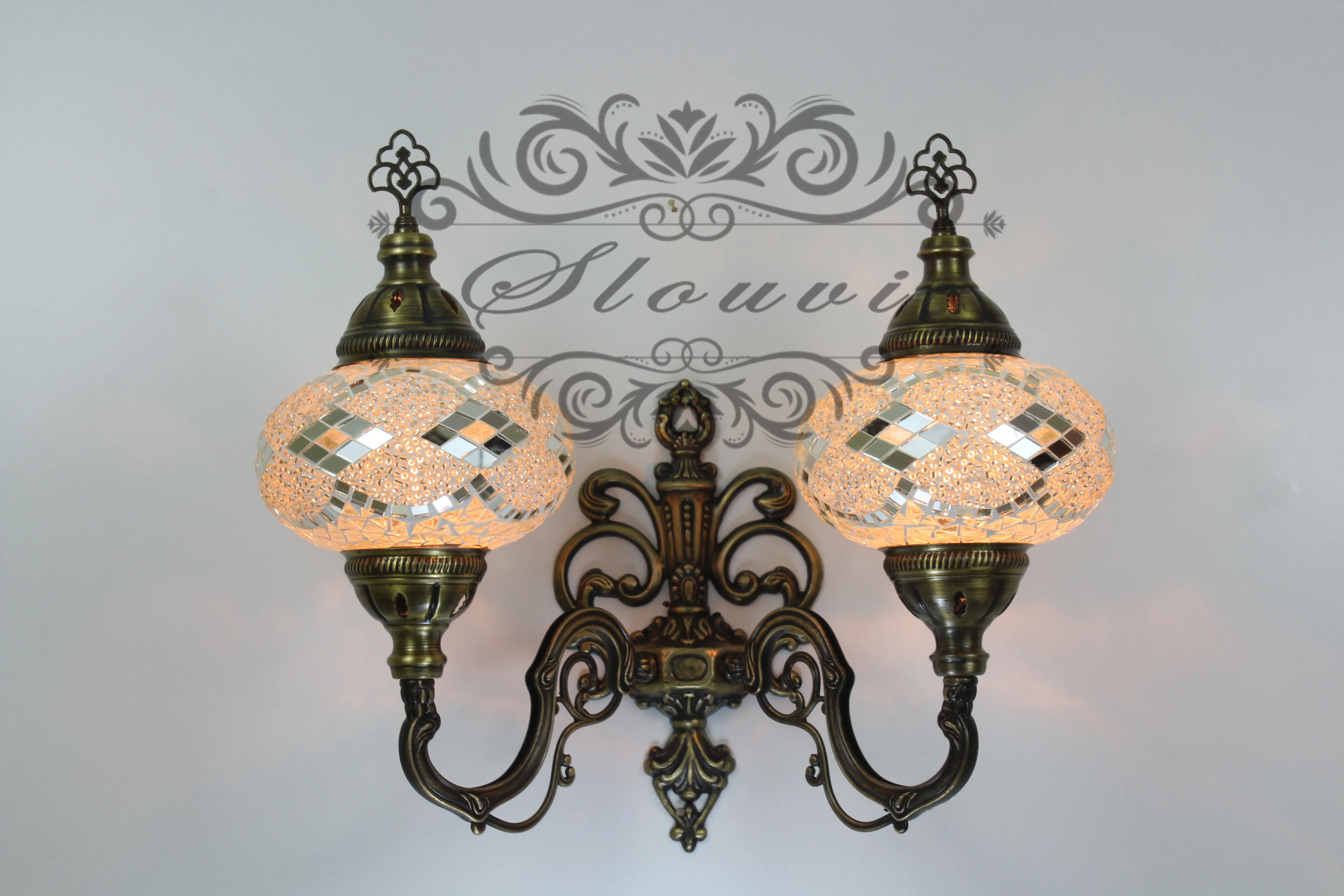 Turkish Mosaic Double Wall Sconce, With Large Globes, Upward - Image 2