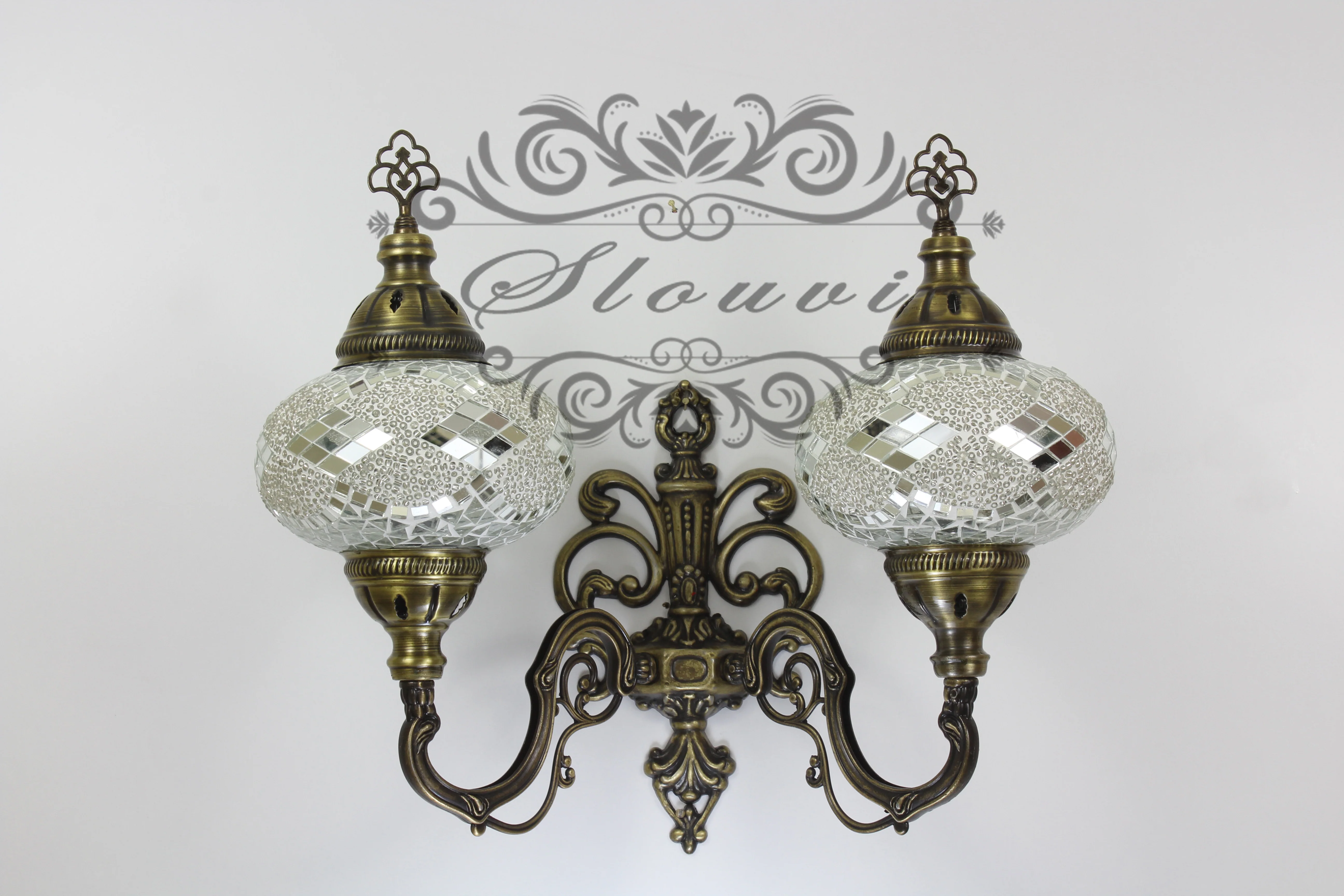 Turkish Mosaic Double Wall Sconce, With Large Globes, Upward - Image 3