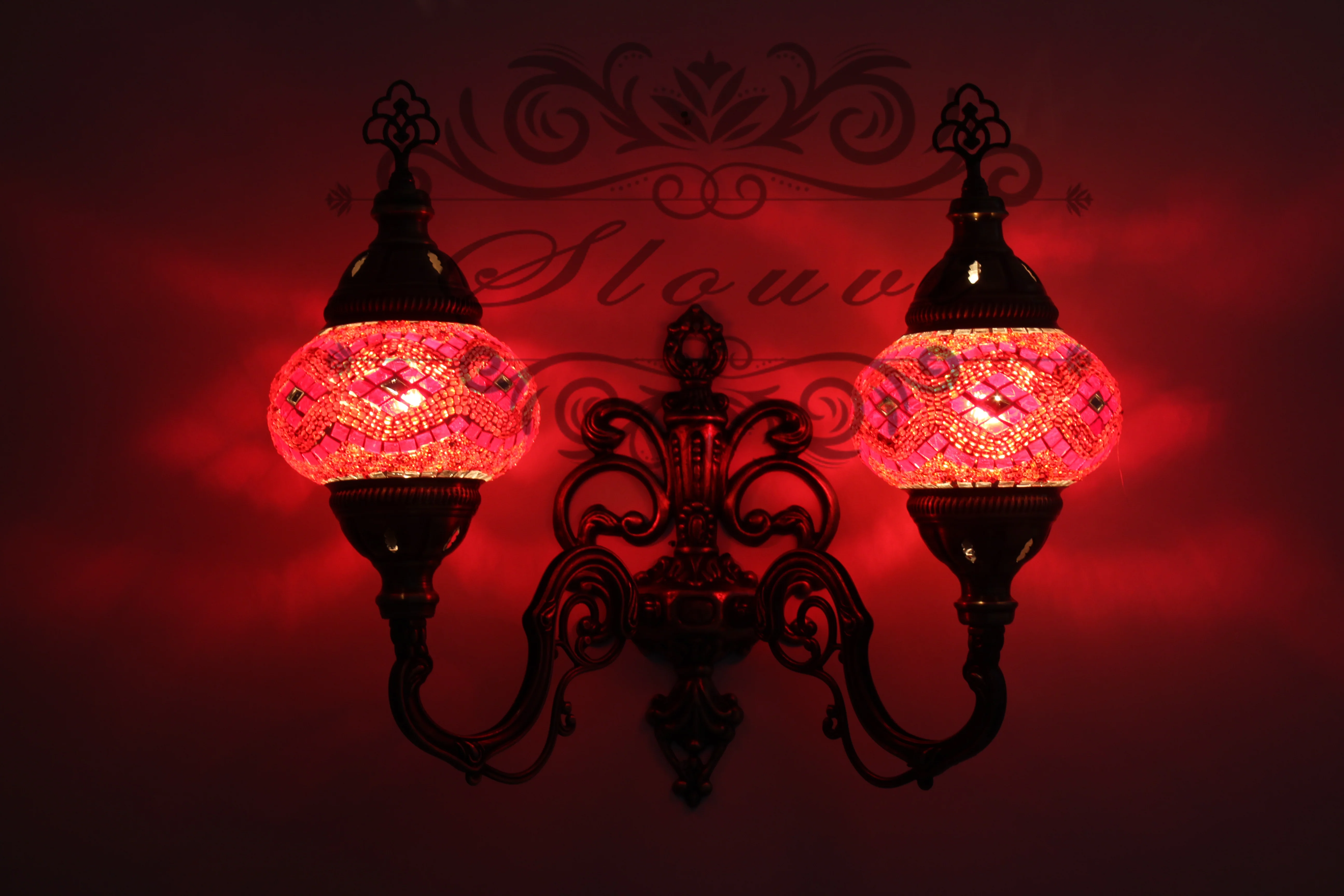 Turkish Mosaic Double Wall Sconce, With Medium Globes, Upward - Image 2