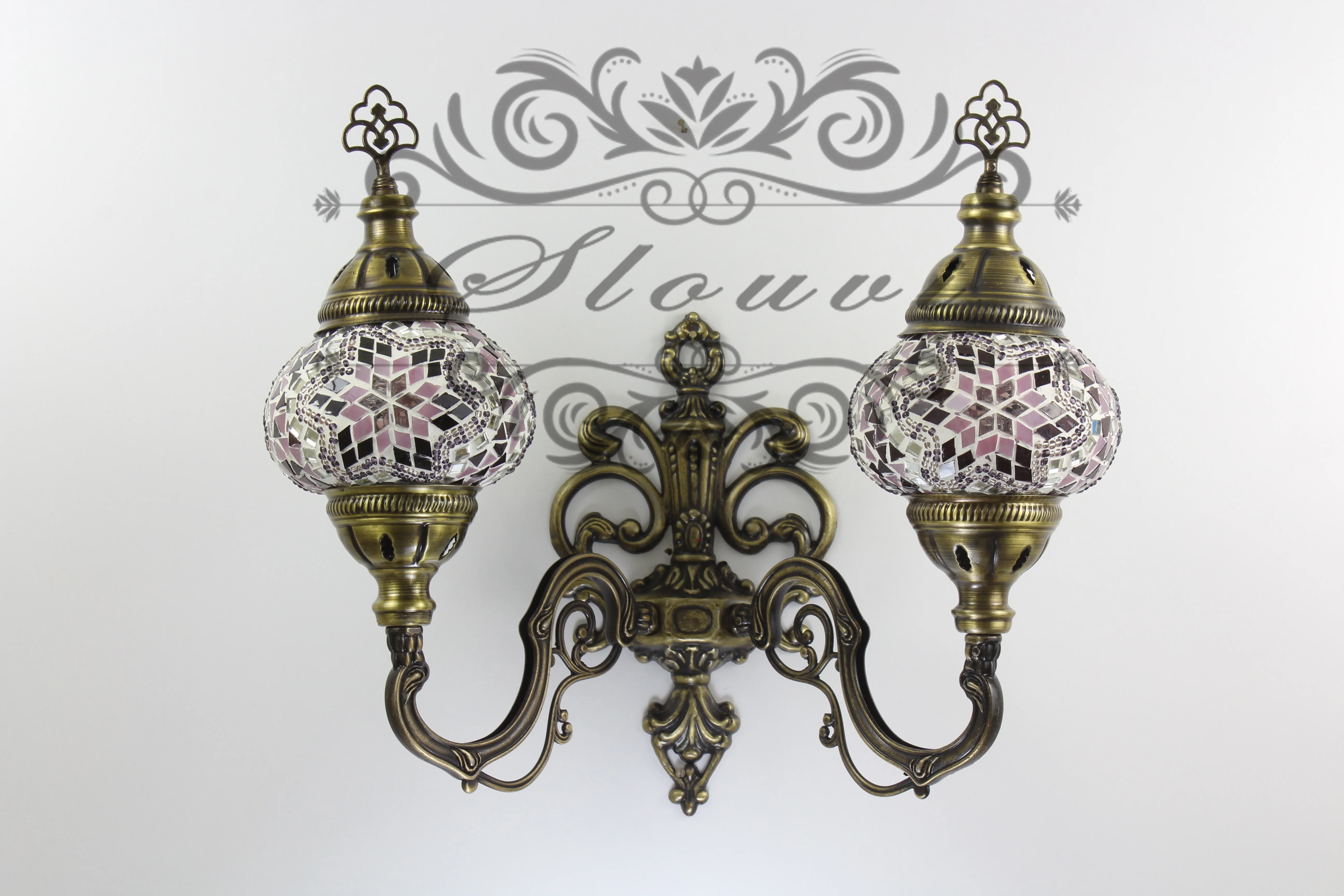 Turkish Mosaic Double Wall Sconce, With Medium Globes, Upward - Image 3