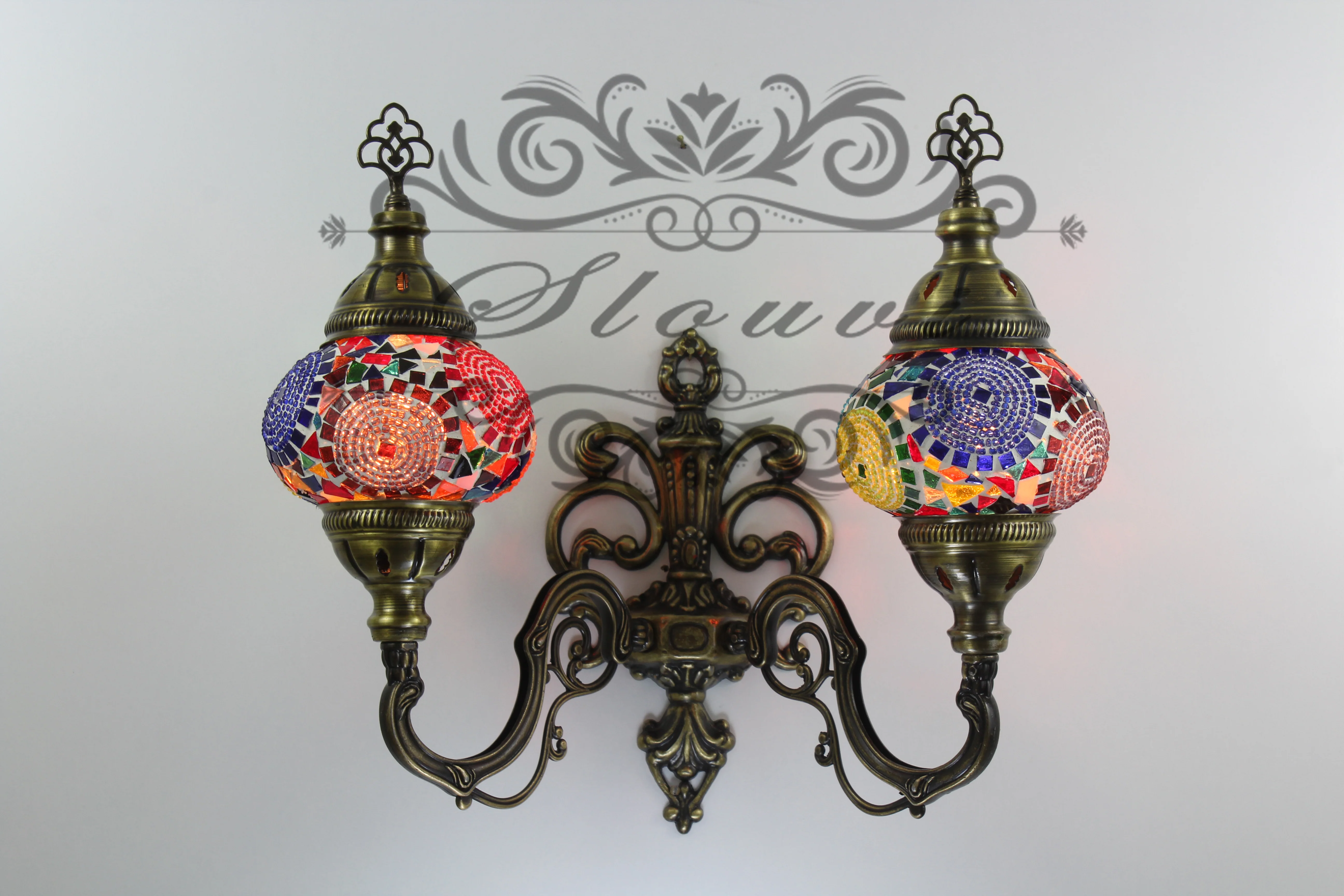 Turkish Mosaic Double Wall Sconce, With Medium Globes, Upward - Image 2
