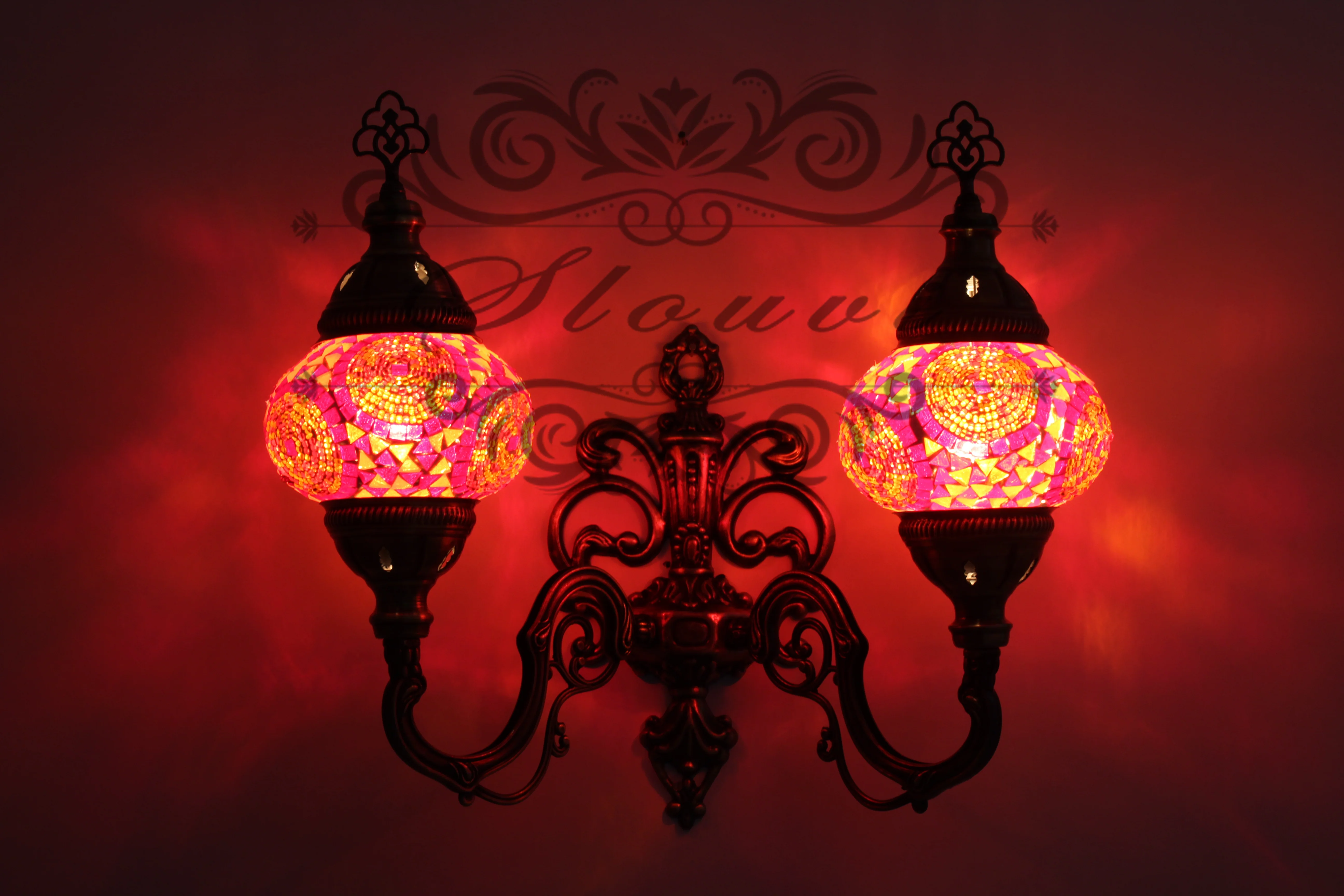 Turkish Mosaic Double Wall Sconce, With Medium Globes, Upward - Image 2