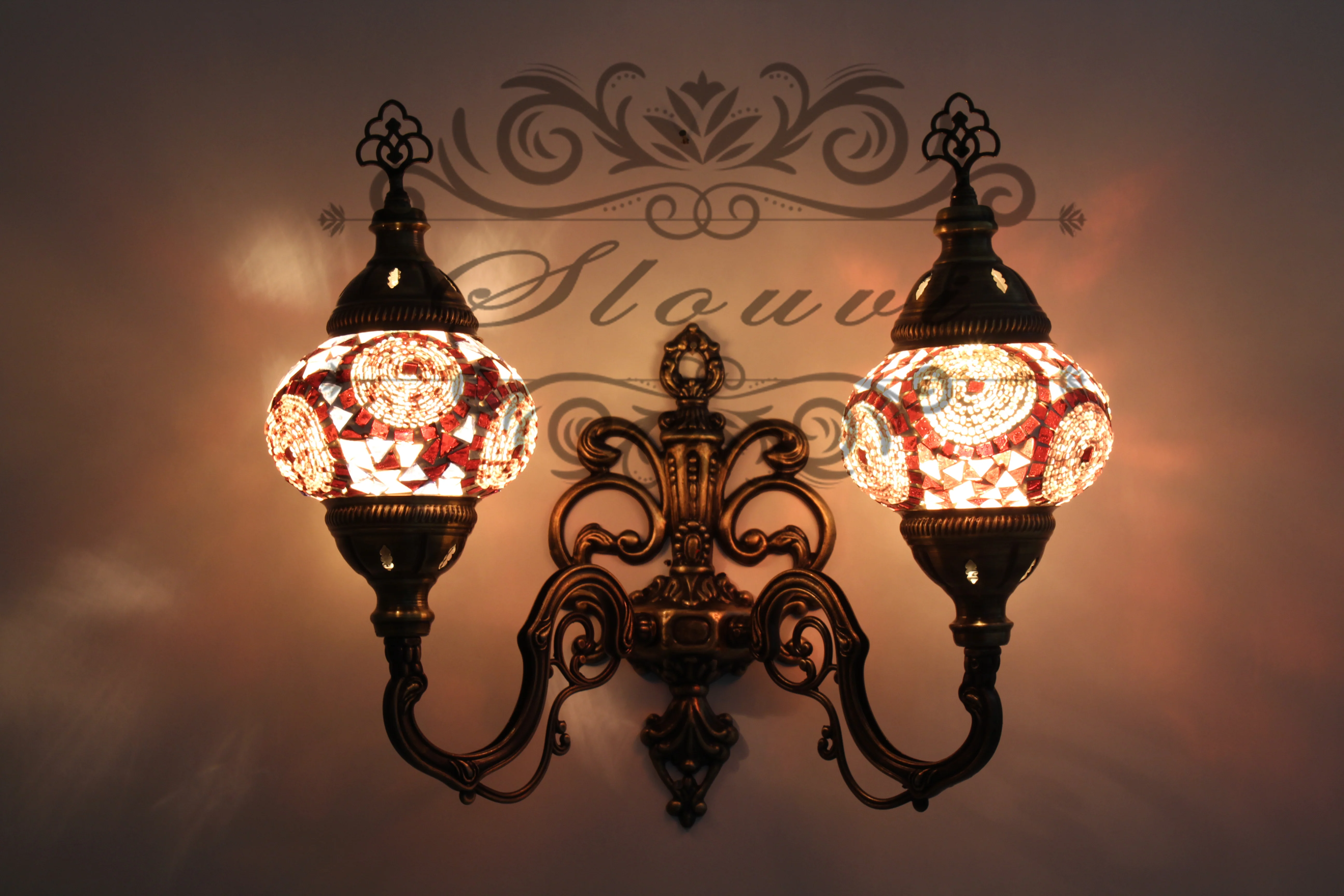 Turkish Mosaic Double Wall Sconce, With Medium Globes, Upward - Image 2