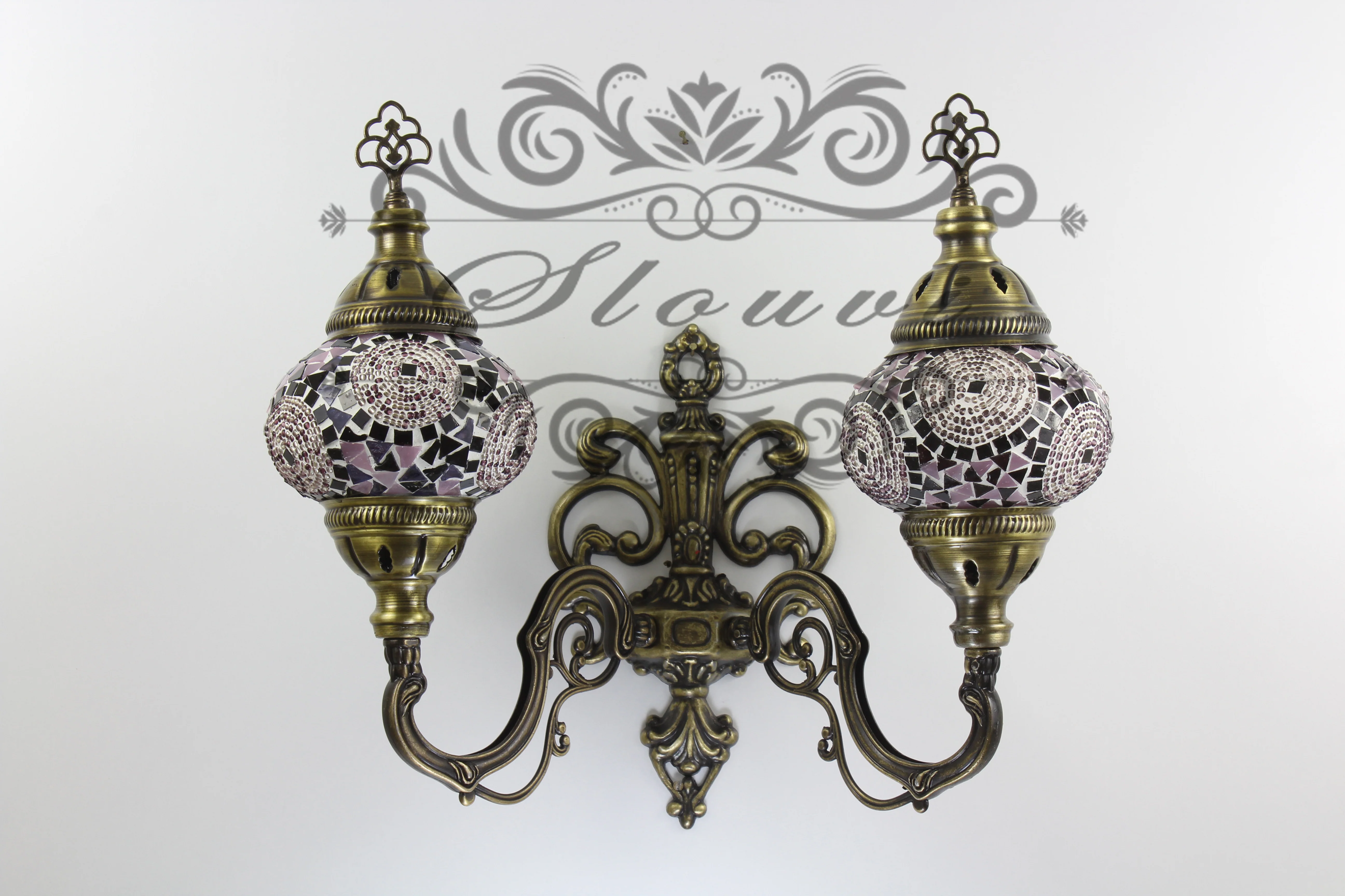Turkish Mosaic Double Wall Sconce, With Medium Globes, Upward - Image 3