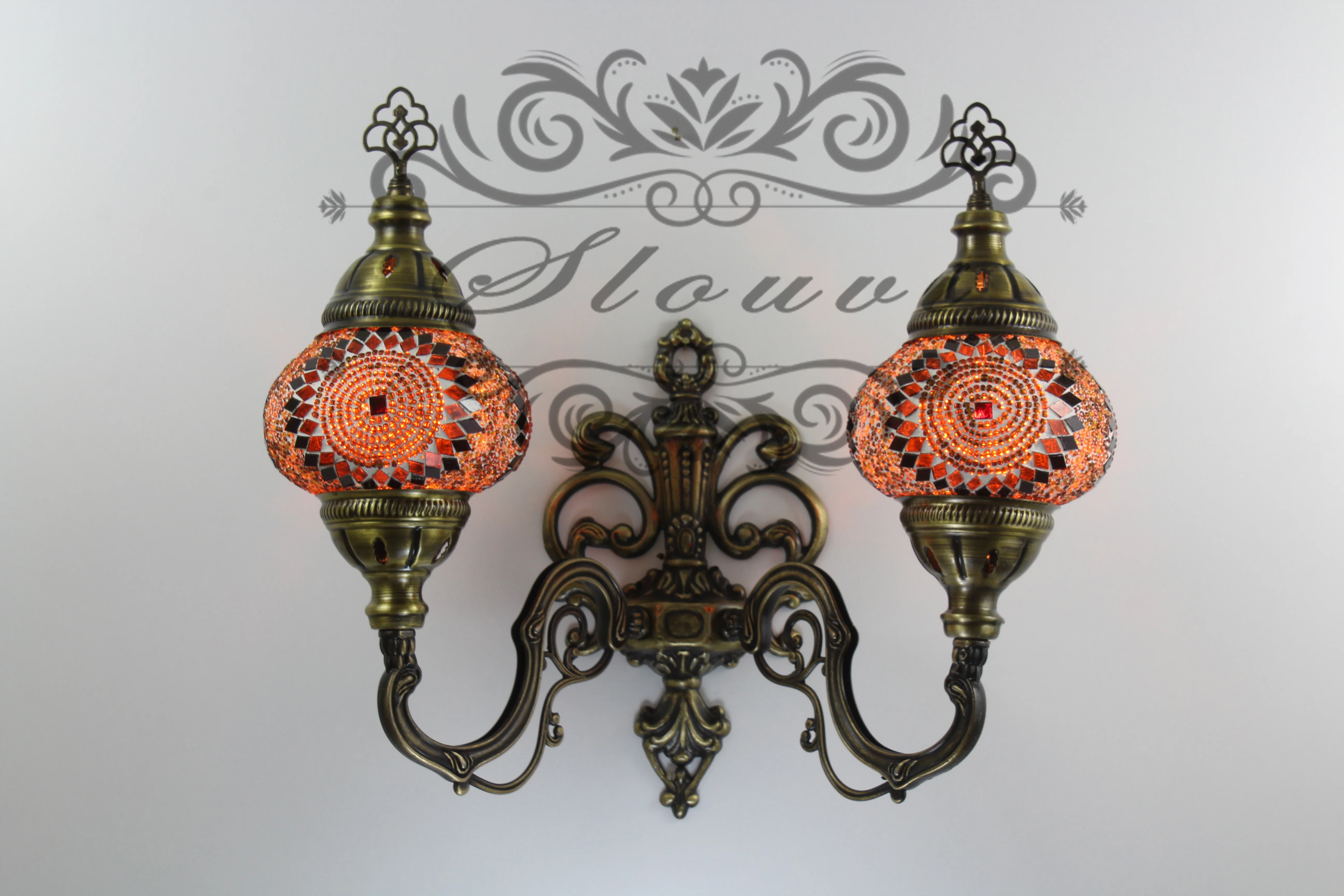Turkish Mosaic Double Wall Sconce, With Medium Globes, Upward - Image 2
