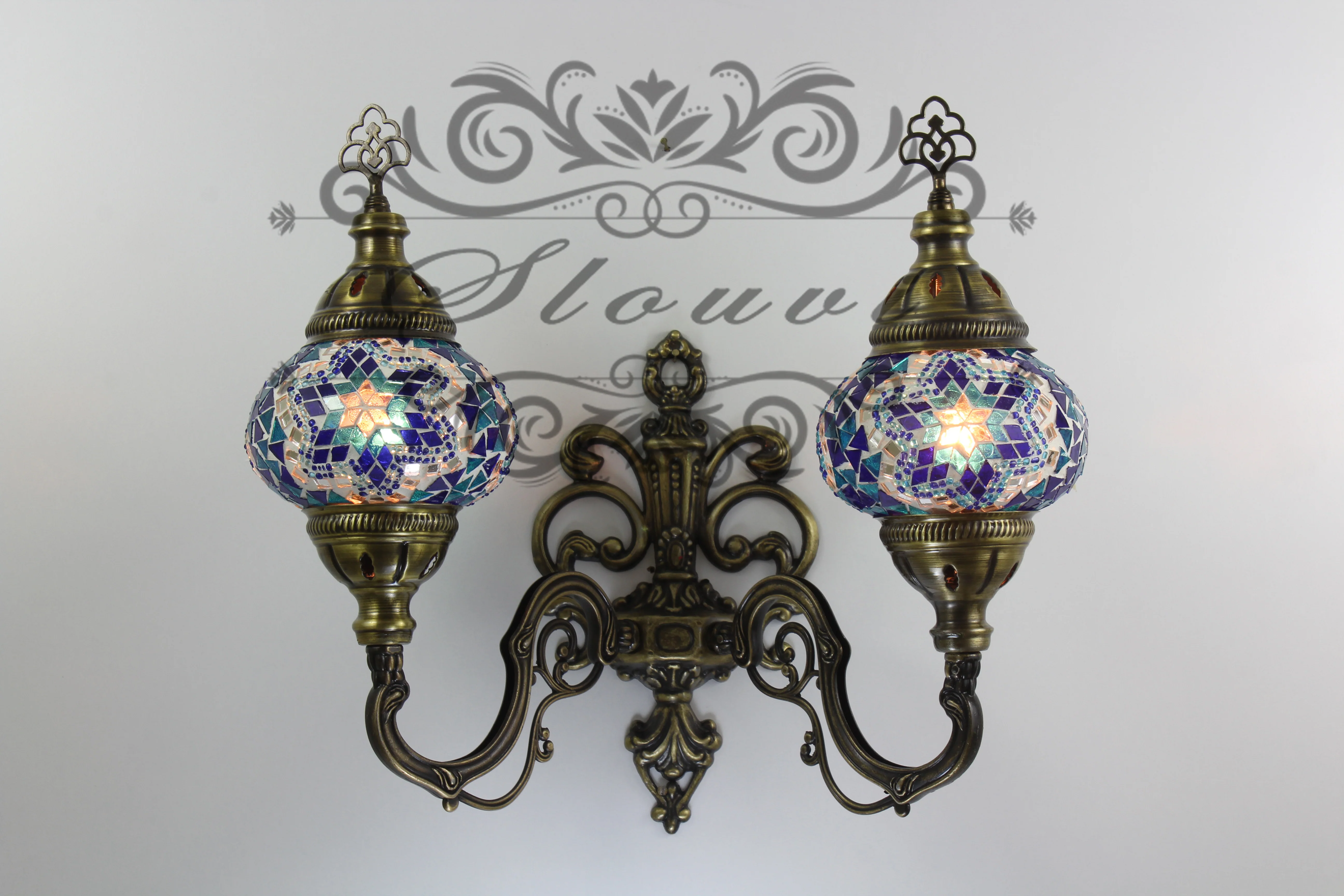 Turkish Mosaic Double Wall Sconce, With Medium Globes, Upward - Image 2