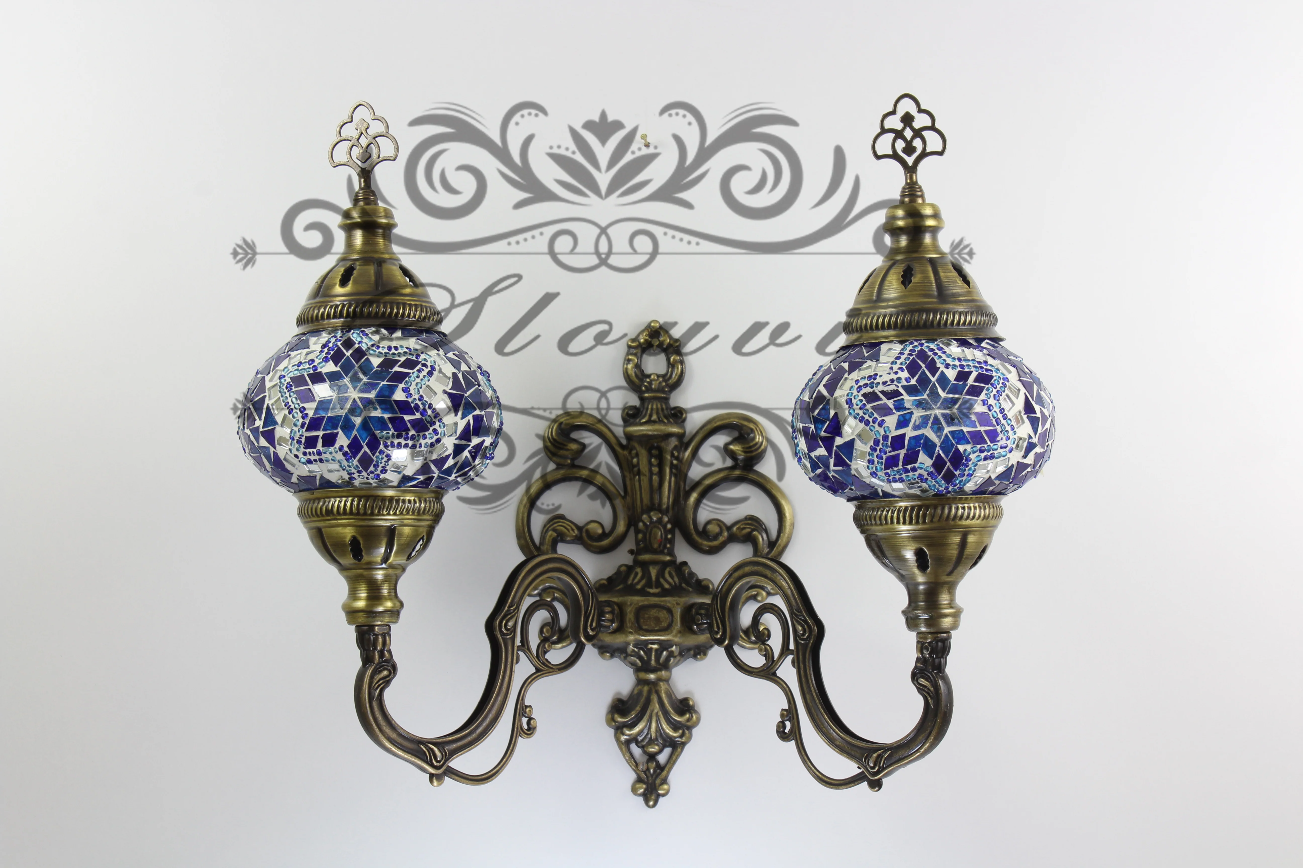 Turkish Mosaic Double Wall Sconce, With Medium Globes, Upward - Image 3