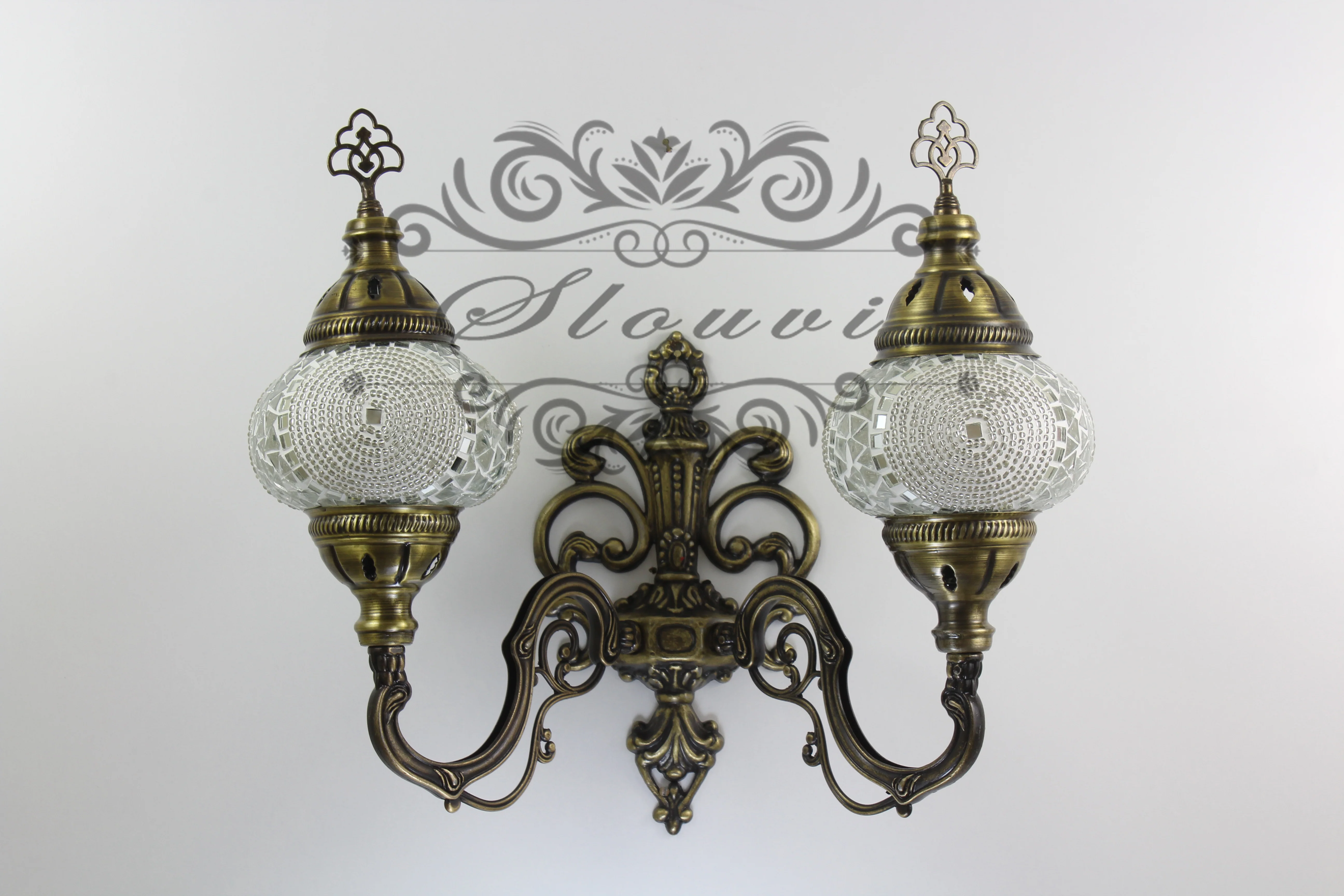 Turkish Mosaic Double Wall Sconce, With Medium Globes, Upward - Image 3