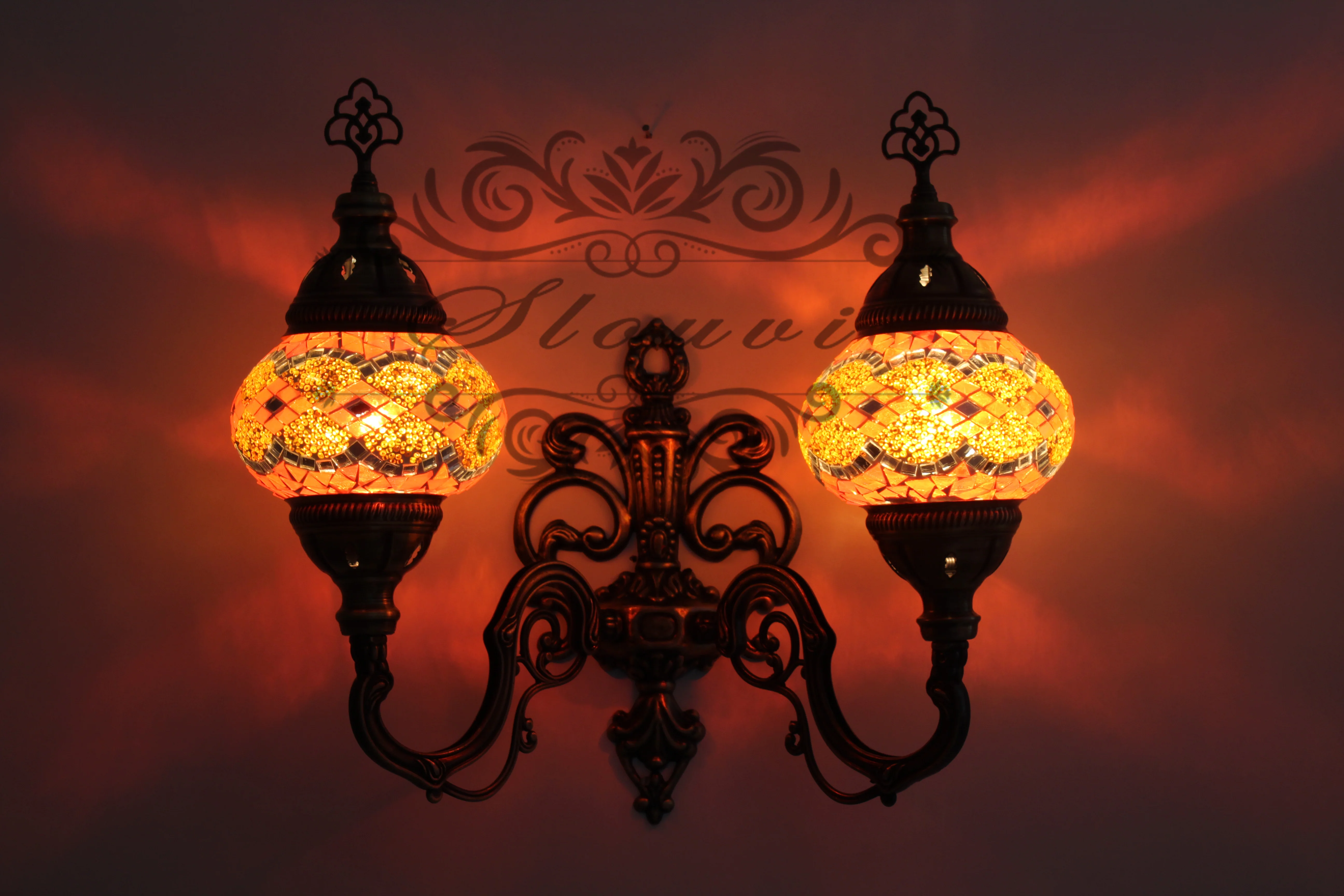 Turkish Mosaic Double Wall Sconce, With Medium Globes, Upward - Image 2