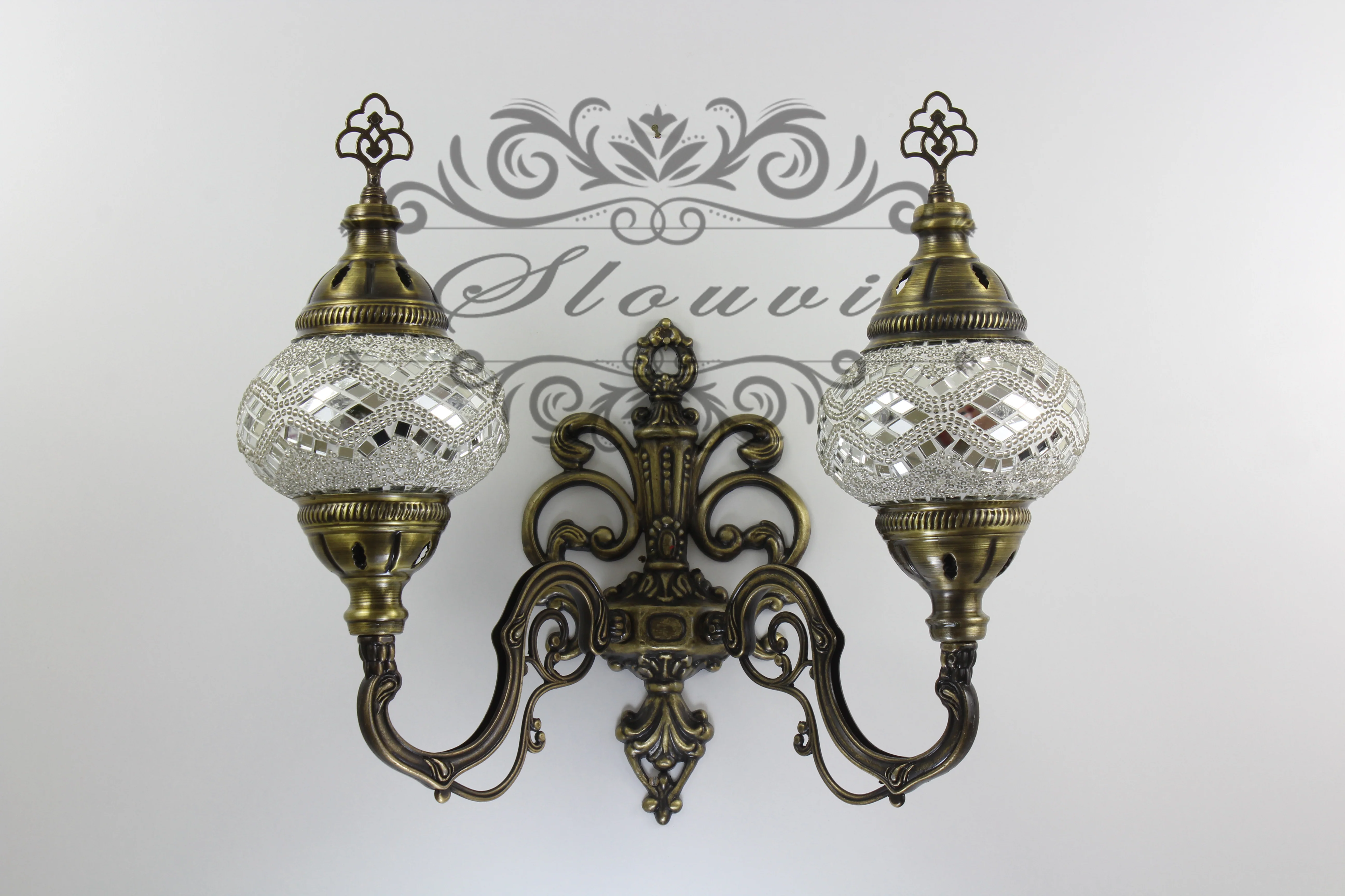 Turkish Mosaic Double Wall Sconce, With Medium Globes, Upward - Image 3