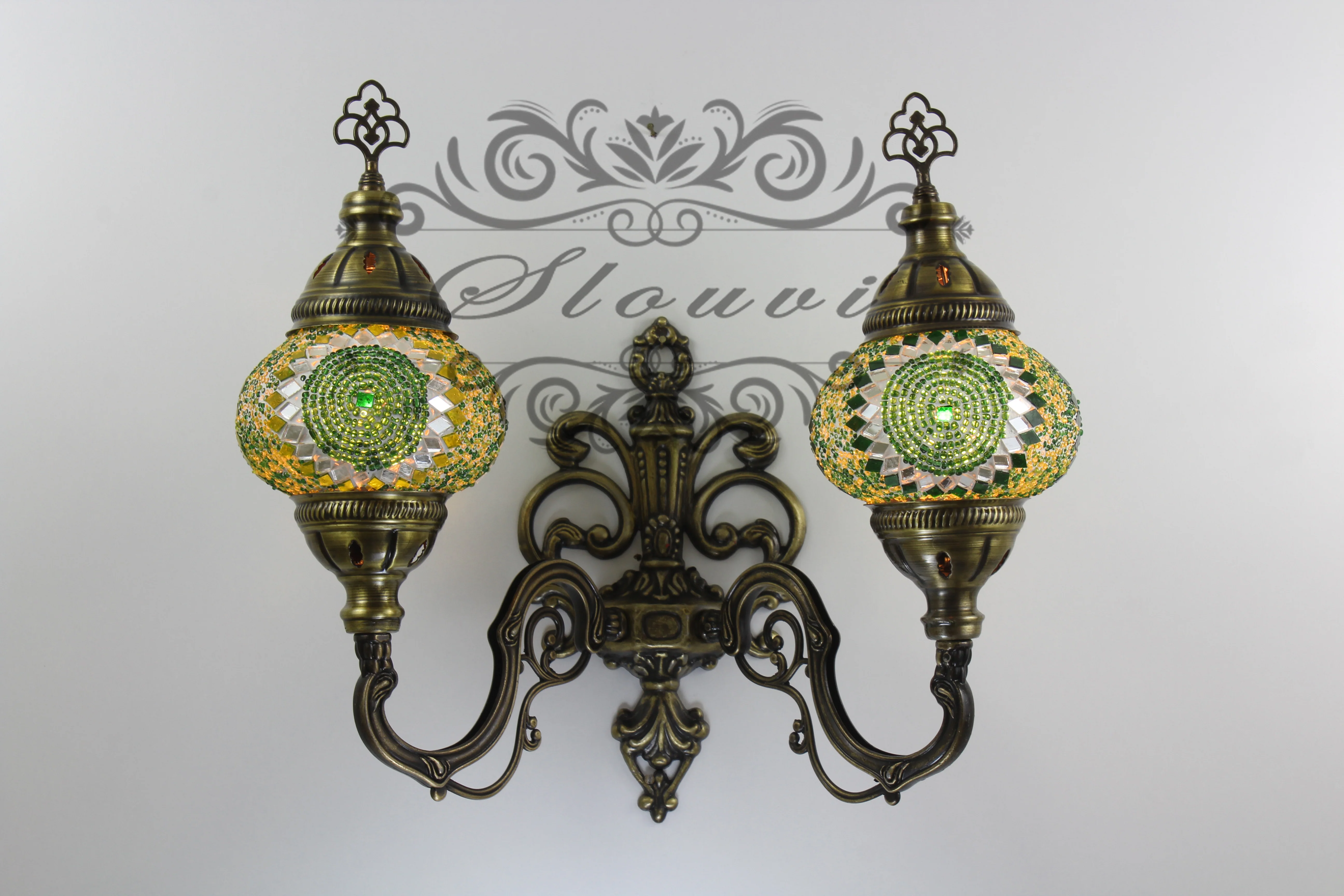 Turkish Mosaic Double Wall Sconce, With Medium Globes, Upward - Image 2