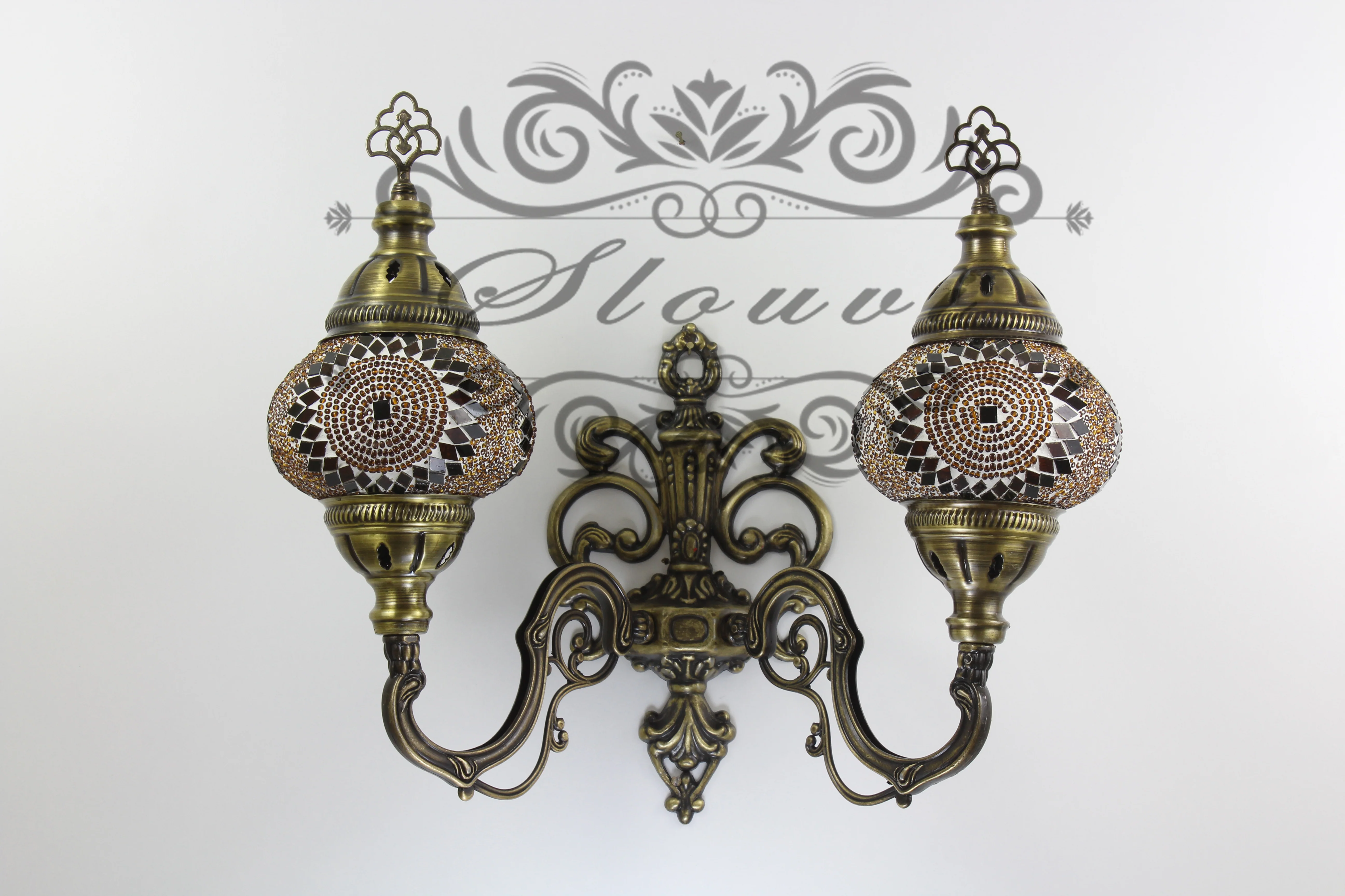 Turkish Mosaic Double Wall Sconce, With Medium Globes, Upward - Image 3