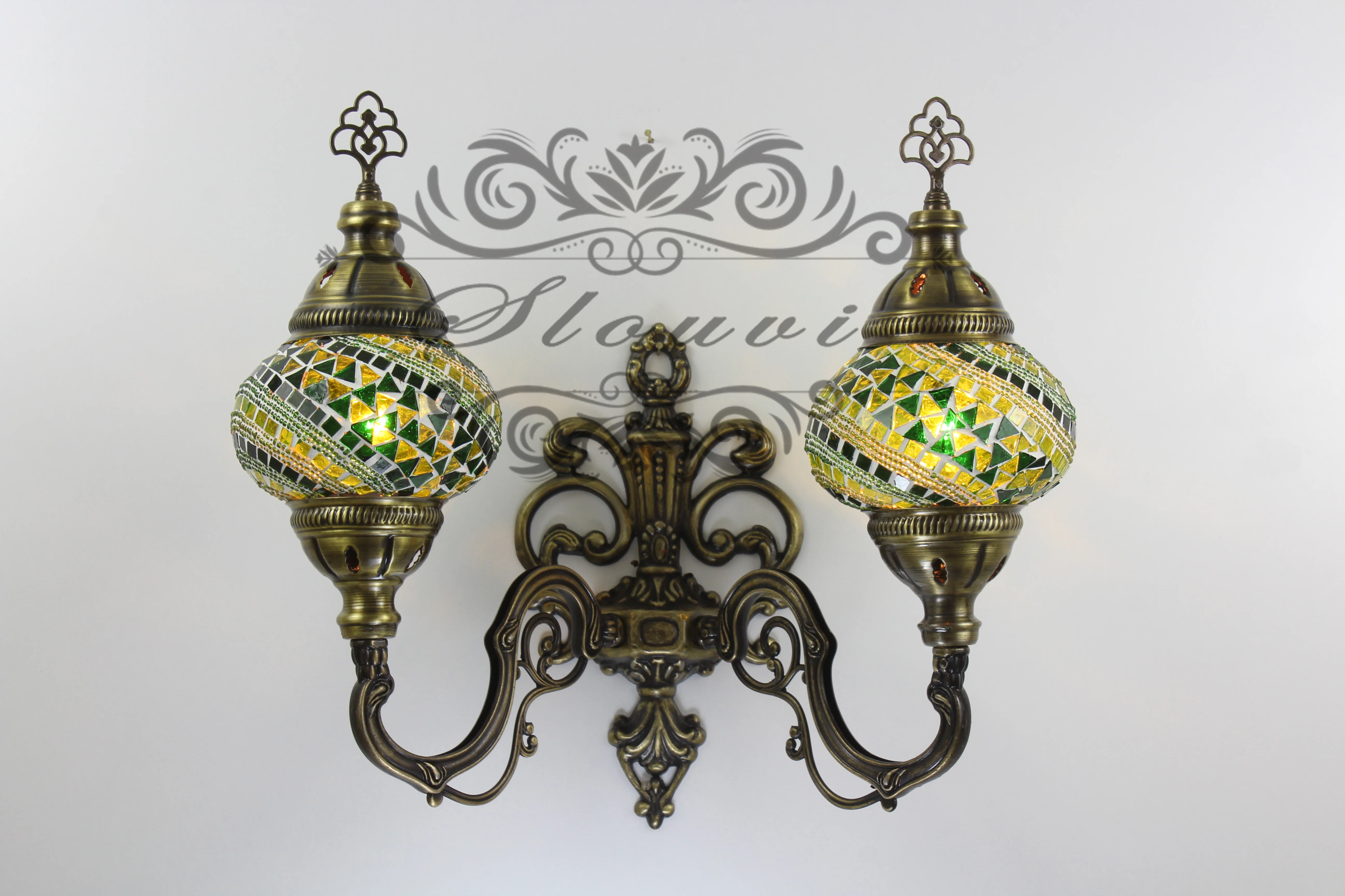 Turkish Mosaic Double Wall Sconce, With Medium Globes, Upward - Image 2