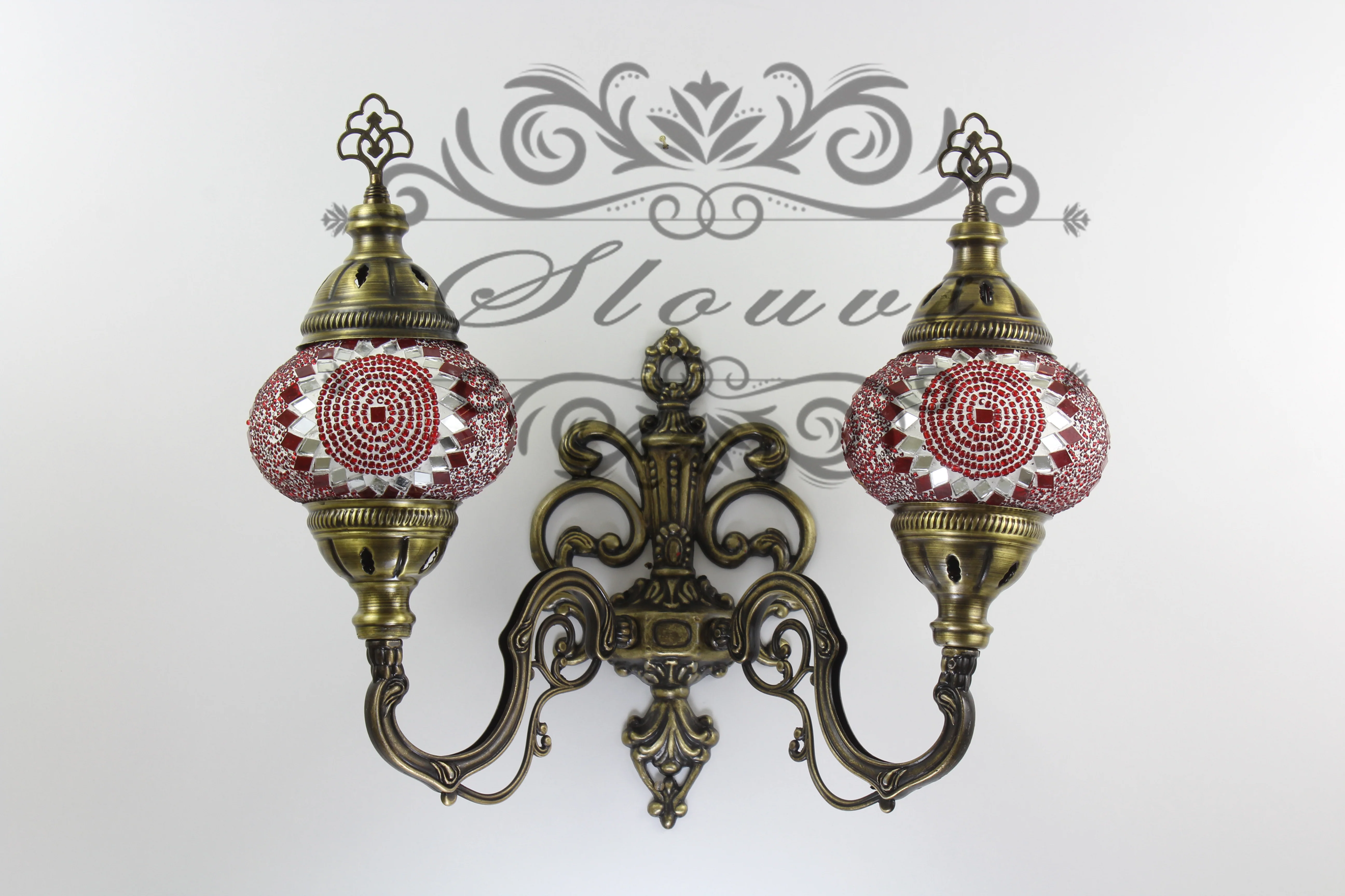 Turkish Mosaic Double Wall Sconce, With Medium Globes, Upward - Image 3