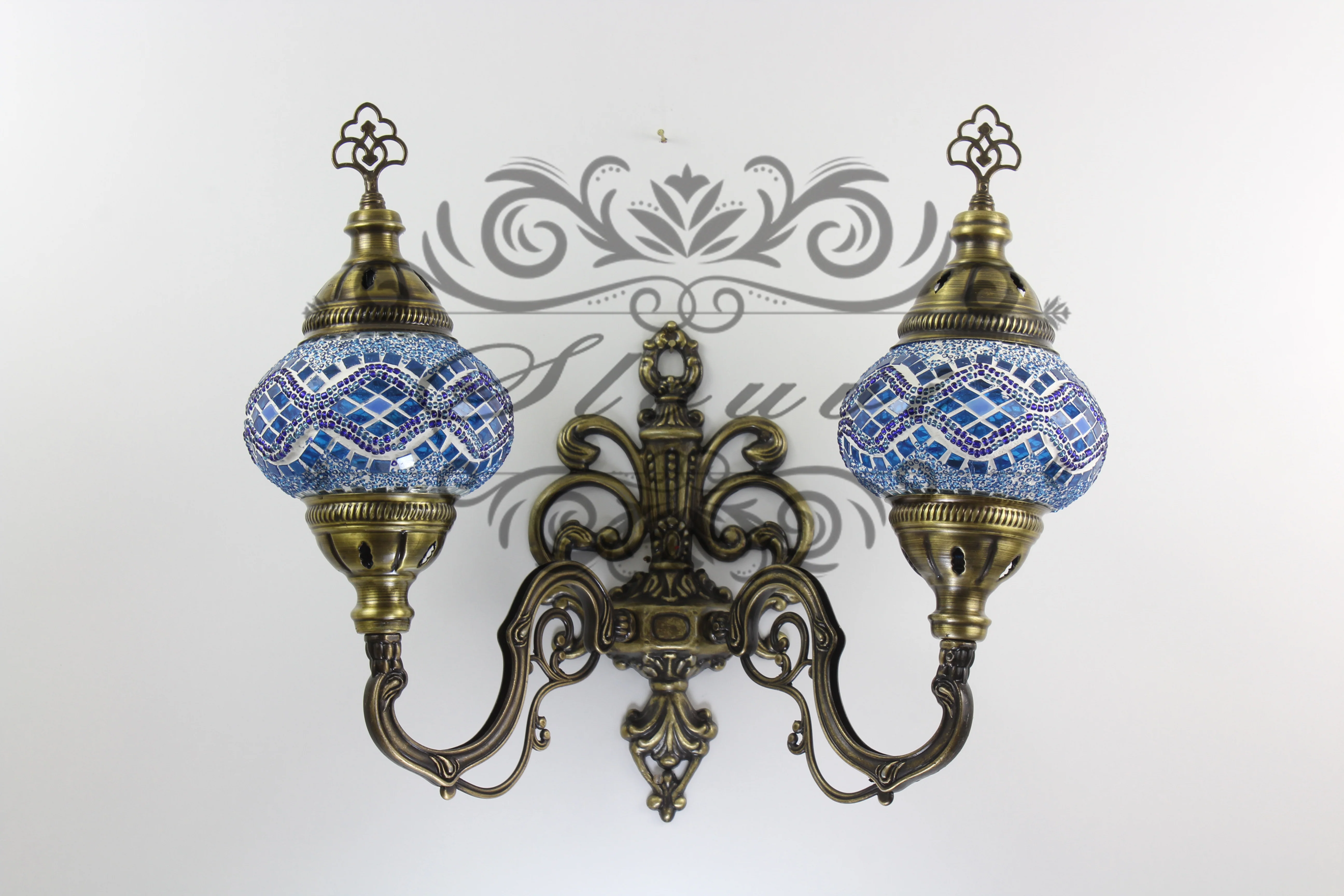 Turkish Mosaic Double Wall Sconce, With Medium Globes, Upward - Image 3