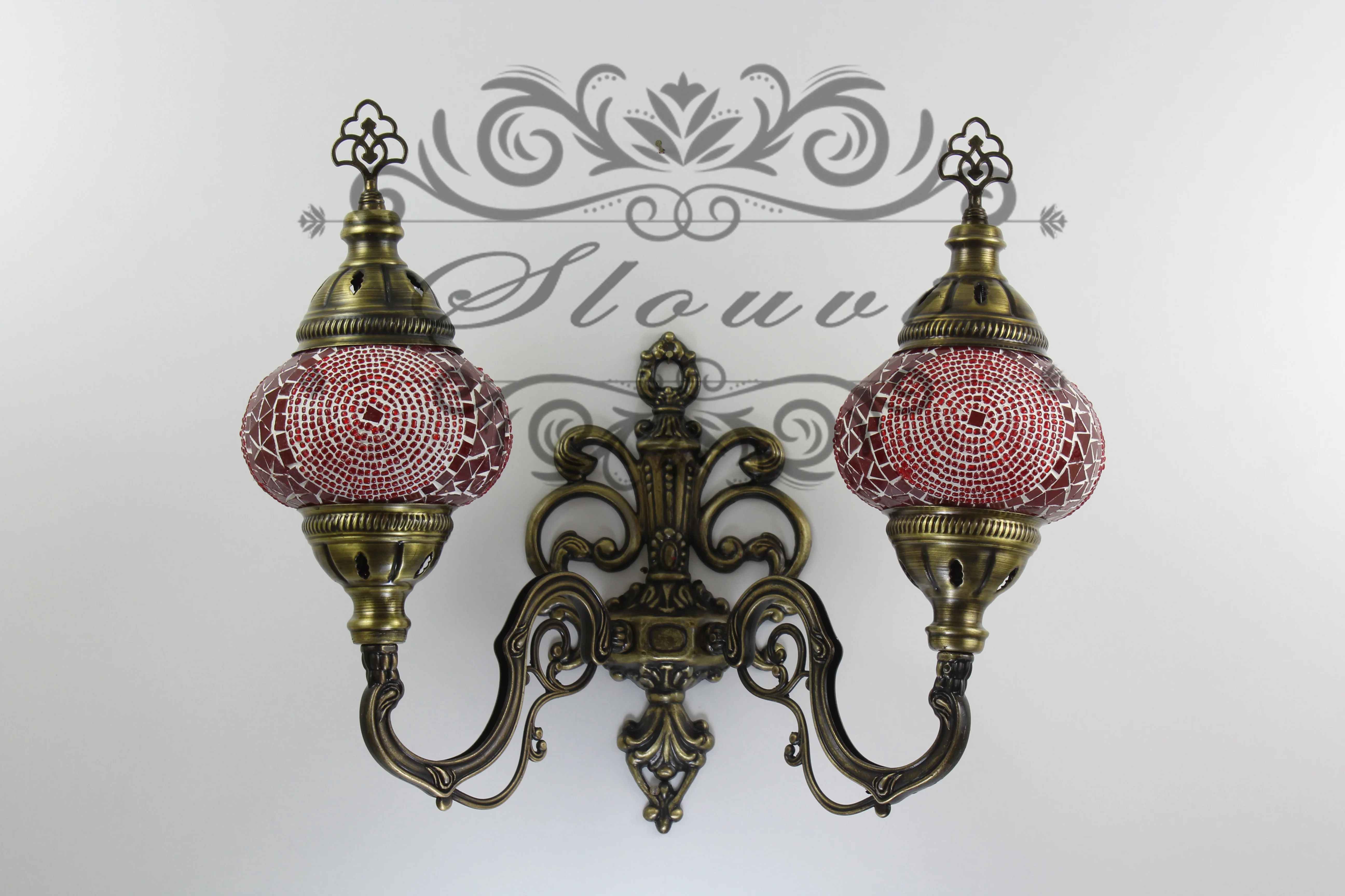 Turkish Mosaic Double Wall Sconce, With Medium Globes, Upward - Image 3