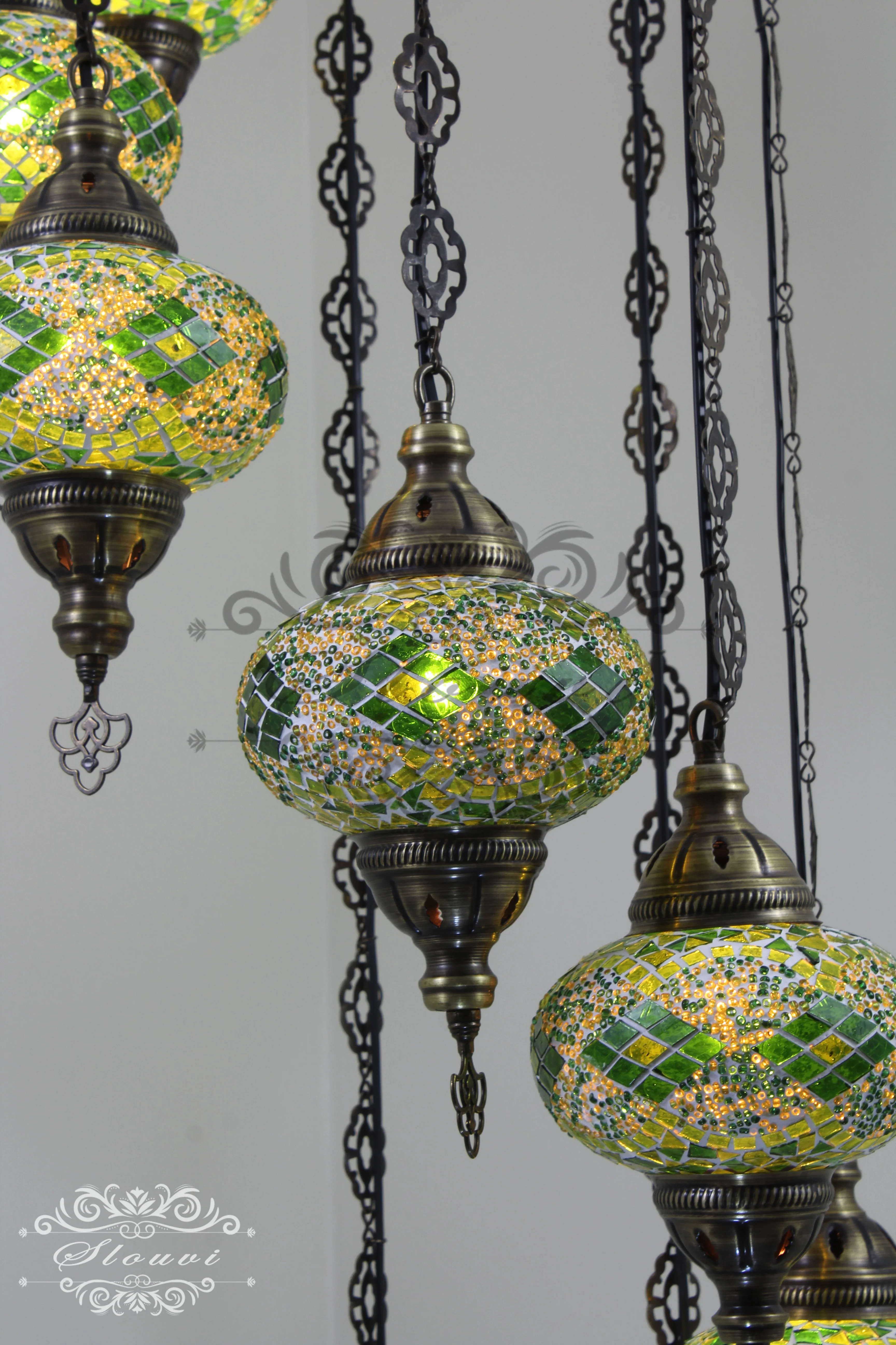 8 Ball Turkish Mosaic Chandelier - Water Drop Design with Large Globes, ID: 8HL-10 - Image 3