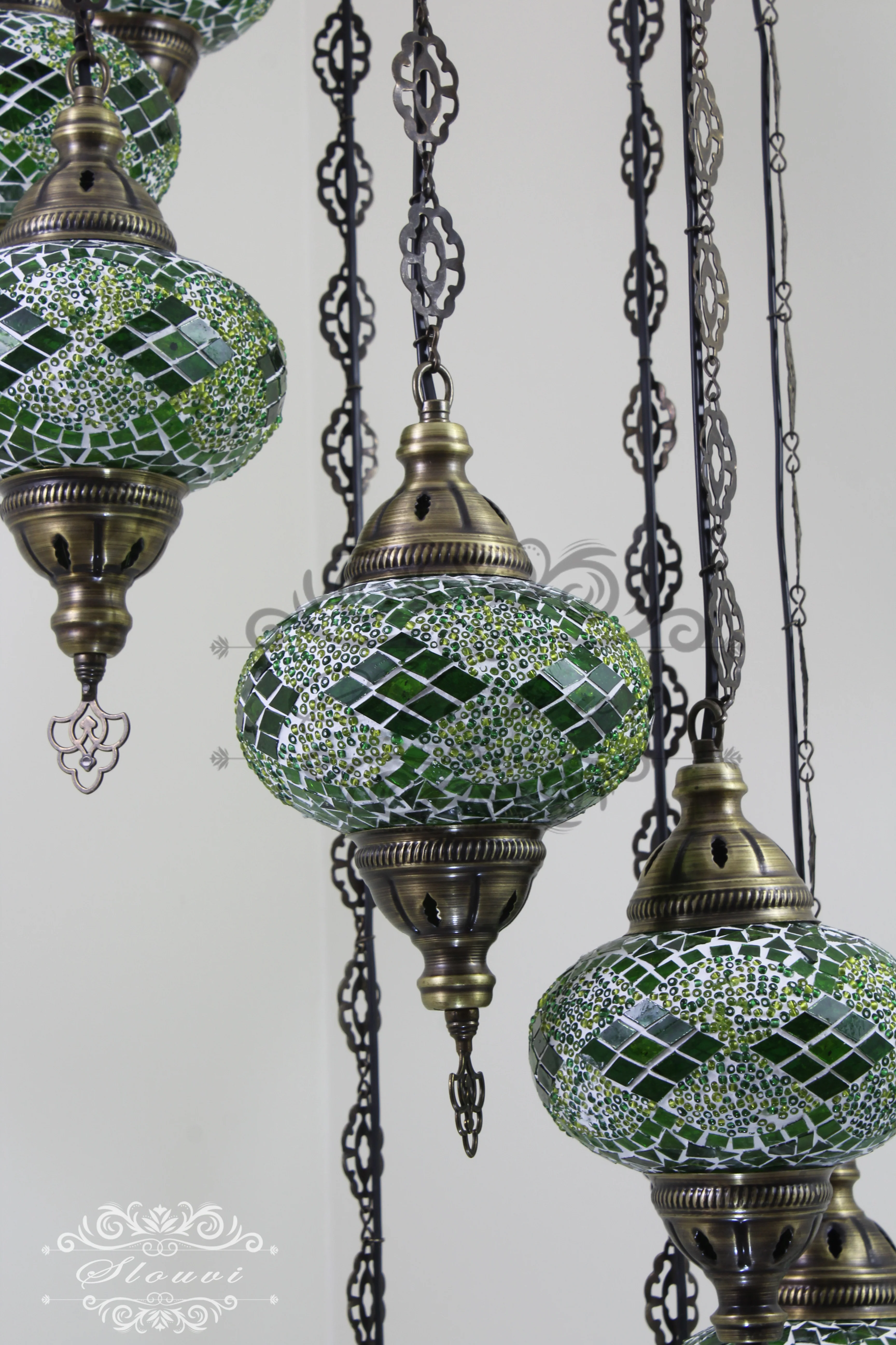 8 Ball Turkish Mosaic Chandelier - Water Drop Design with Large Globes, ID: 8HL-10 - Image 7
