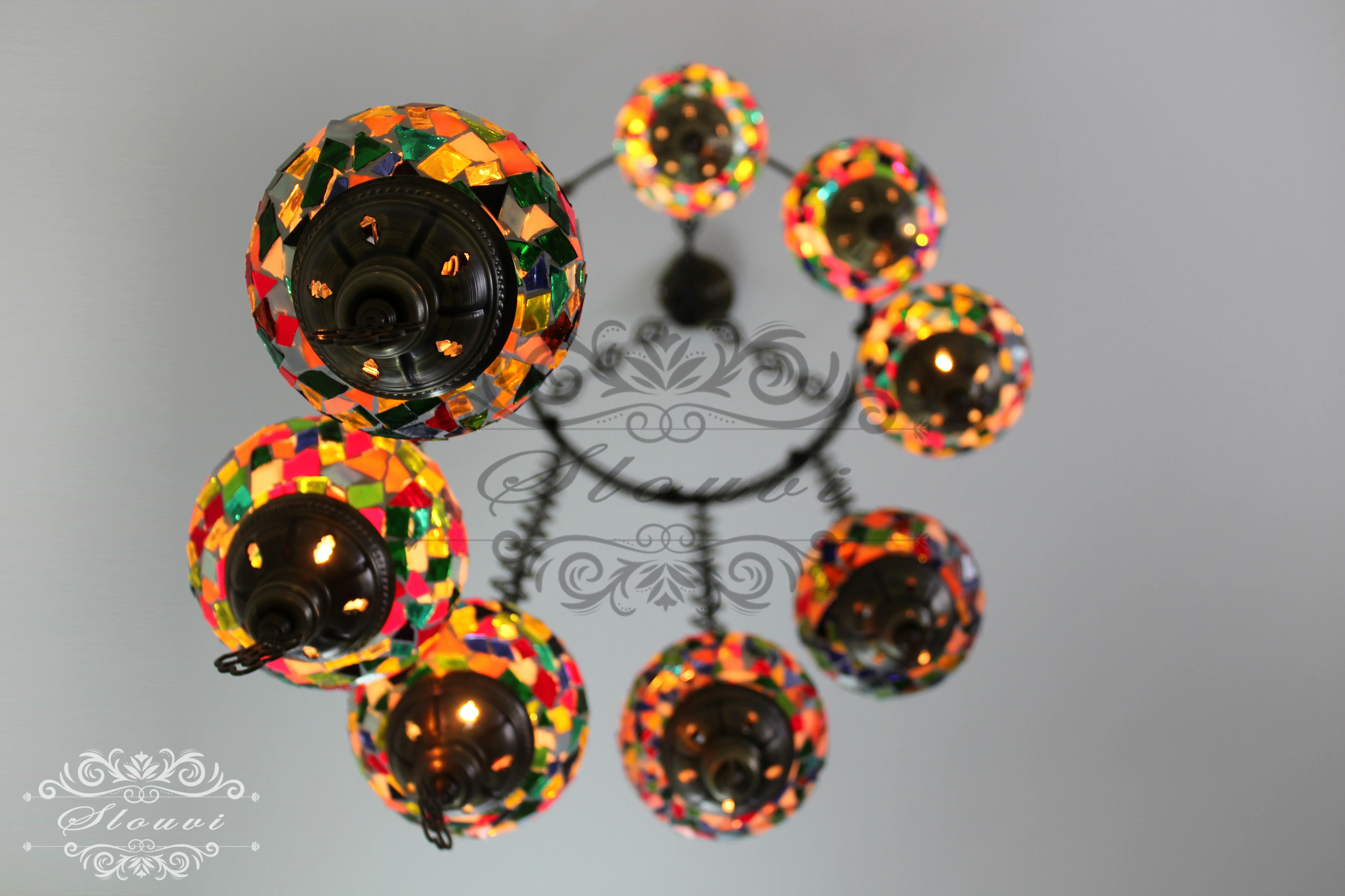 8 Ball Turkish Mosaic Chandelier - Water Drop Design with Medium Globes, ID: 8HM-1 - Image 5