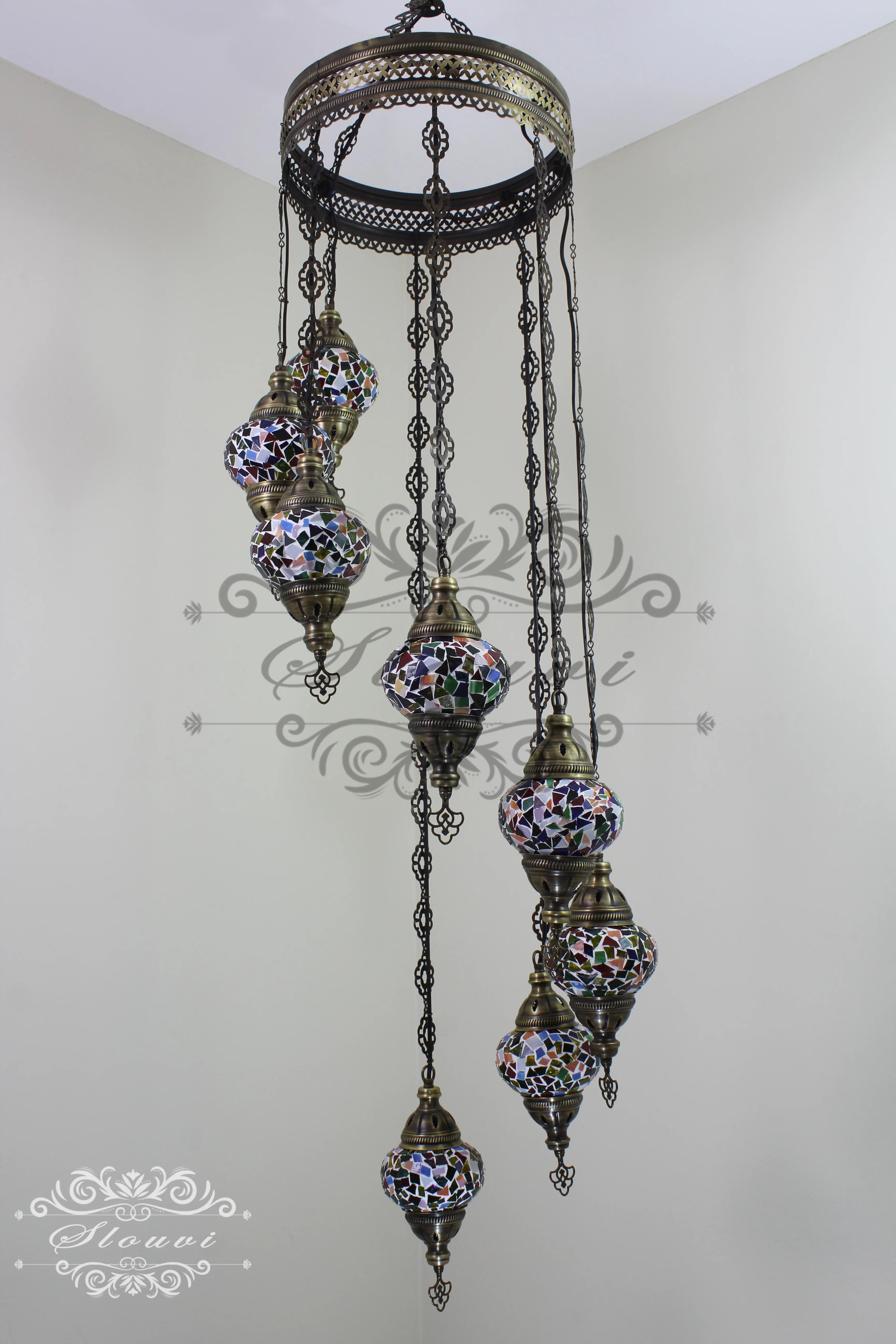 8 Ball Turkish Mosaic Chandelier - Water Drop Design with Medium Globes, ID: 8HM-1 - Image 6