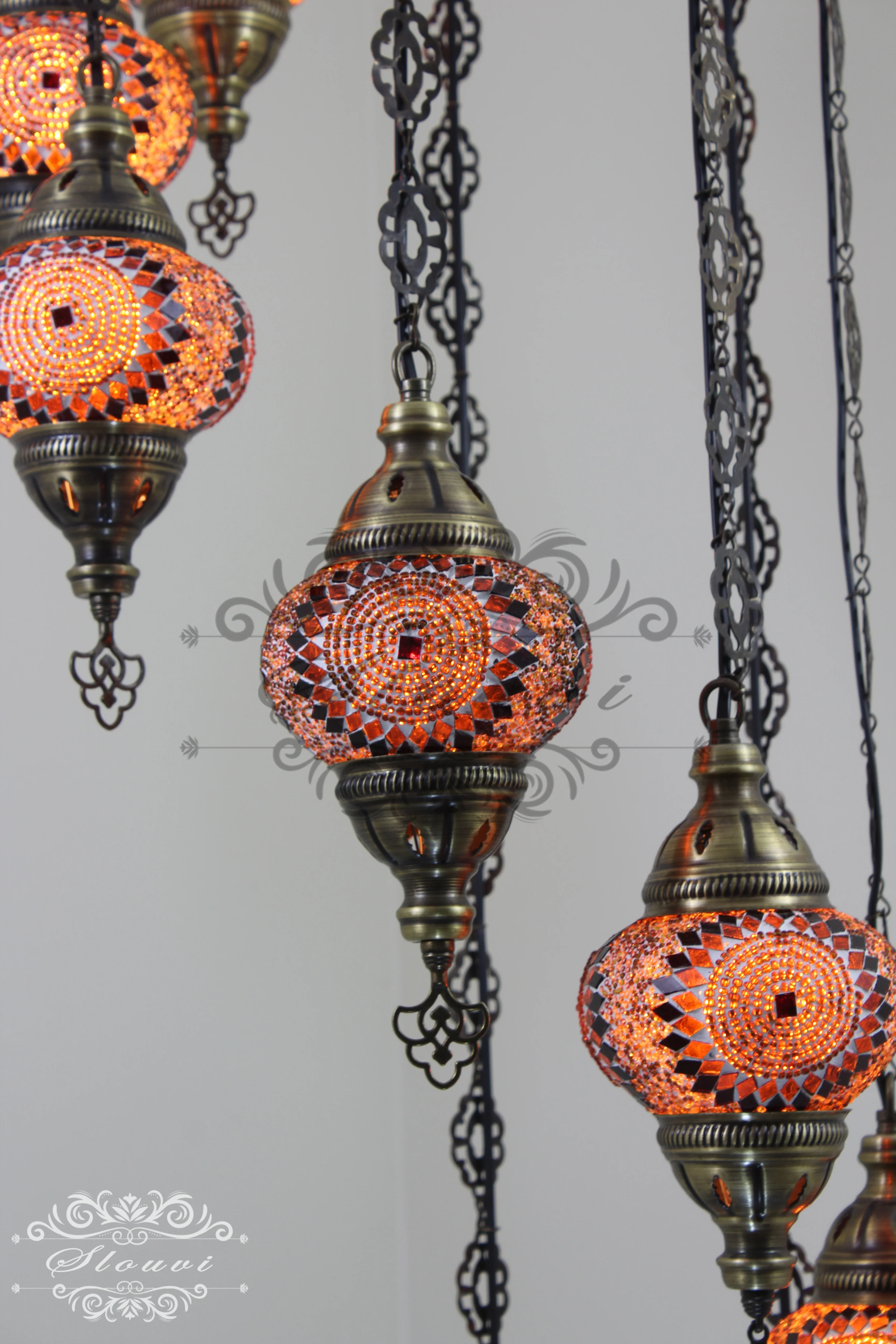 8 Ball Turkish Mosaic Chandelier - Water Drop Design with Medium Globes, ID: 8HM-8 - Image 3