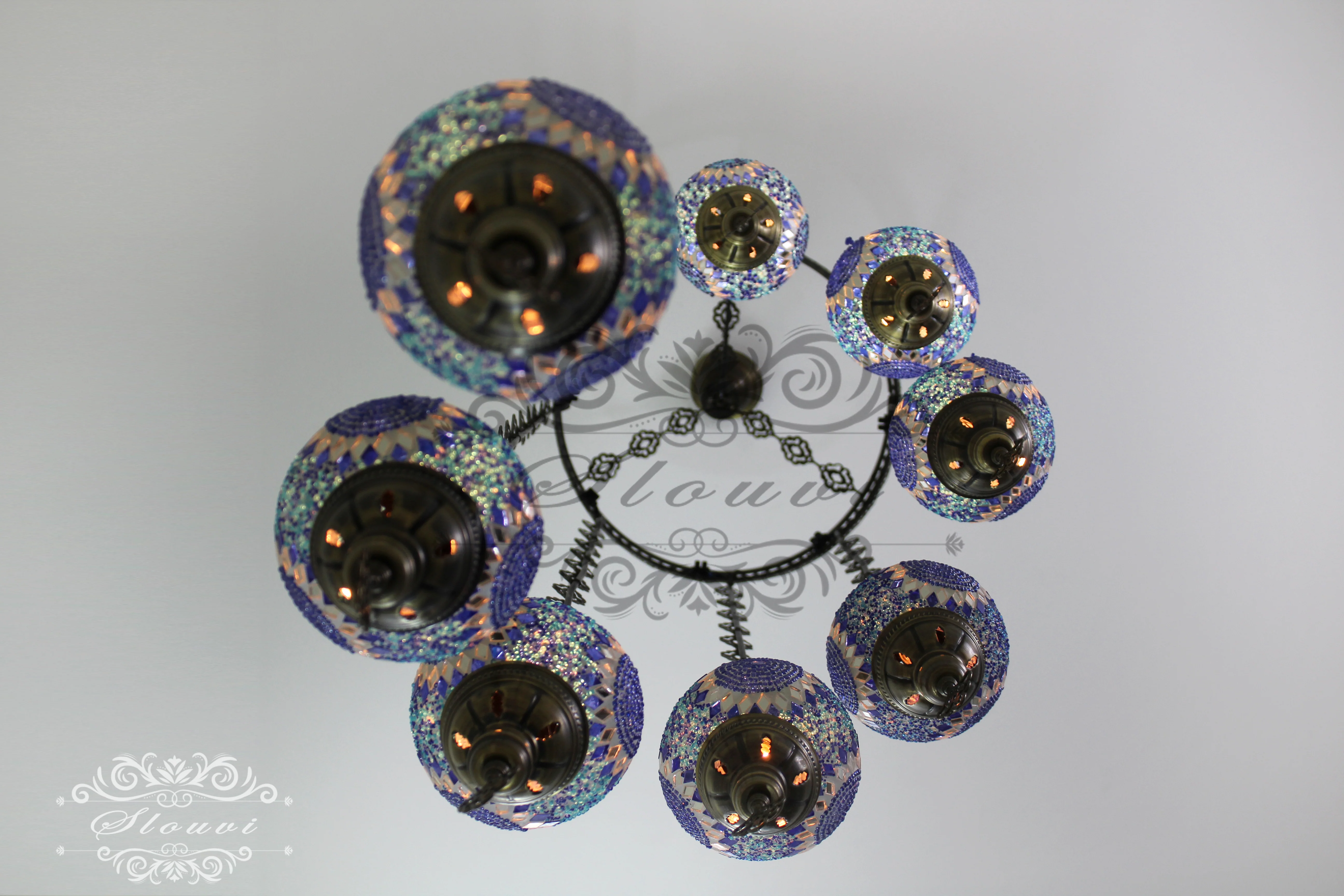 8 Ball Turkish Mosaic Chandelier - Water Drop Design with Medium Globes, ID: 8HM-7 - Image 5