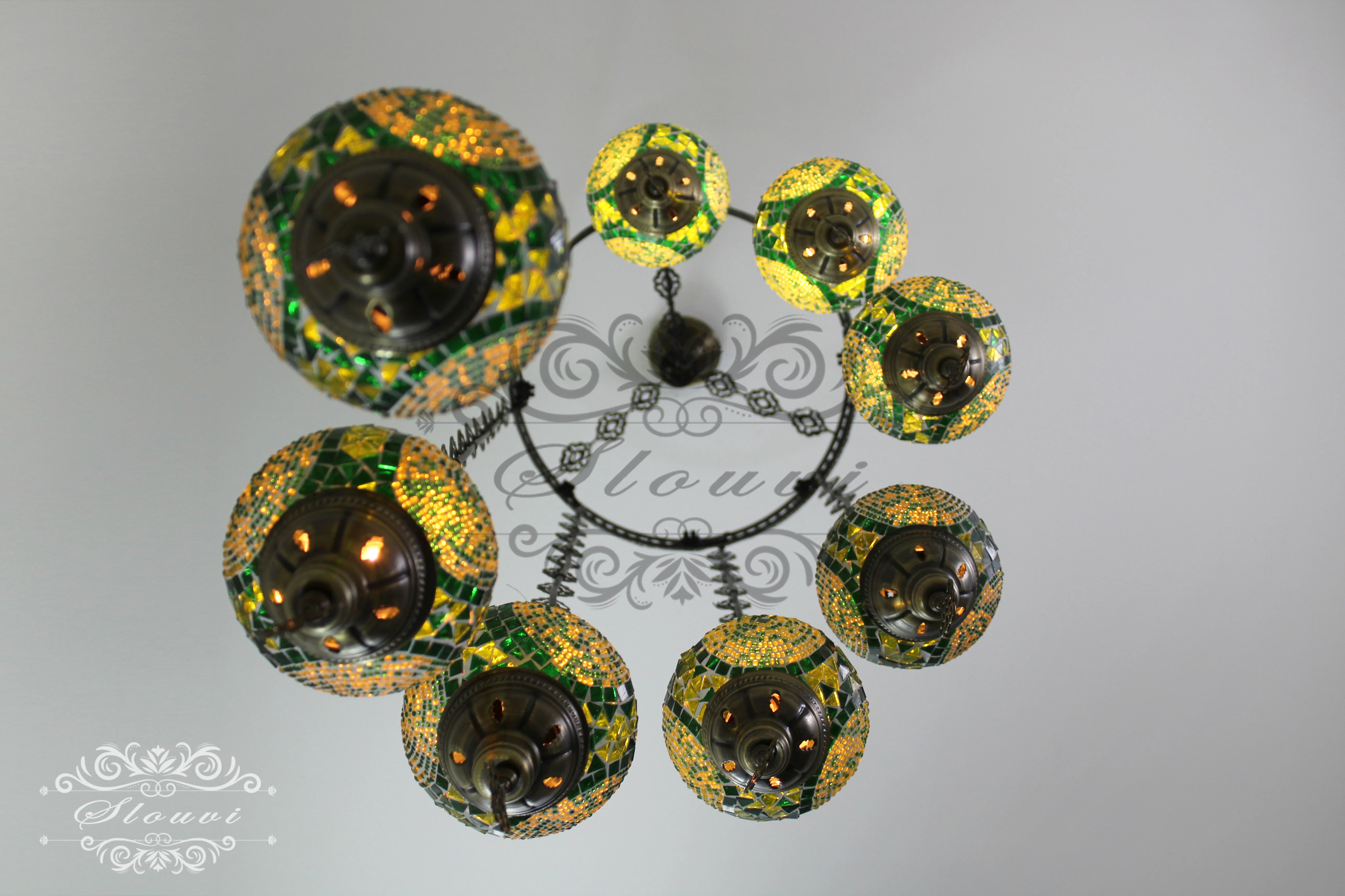 8 Ball Turkish Mosaic Chandelier - Water Drop Design with Medium Globes, ID: 8HM-5 - Image 5