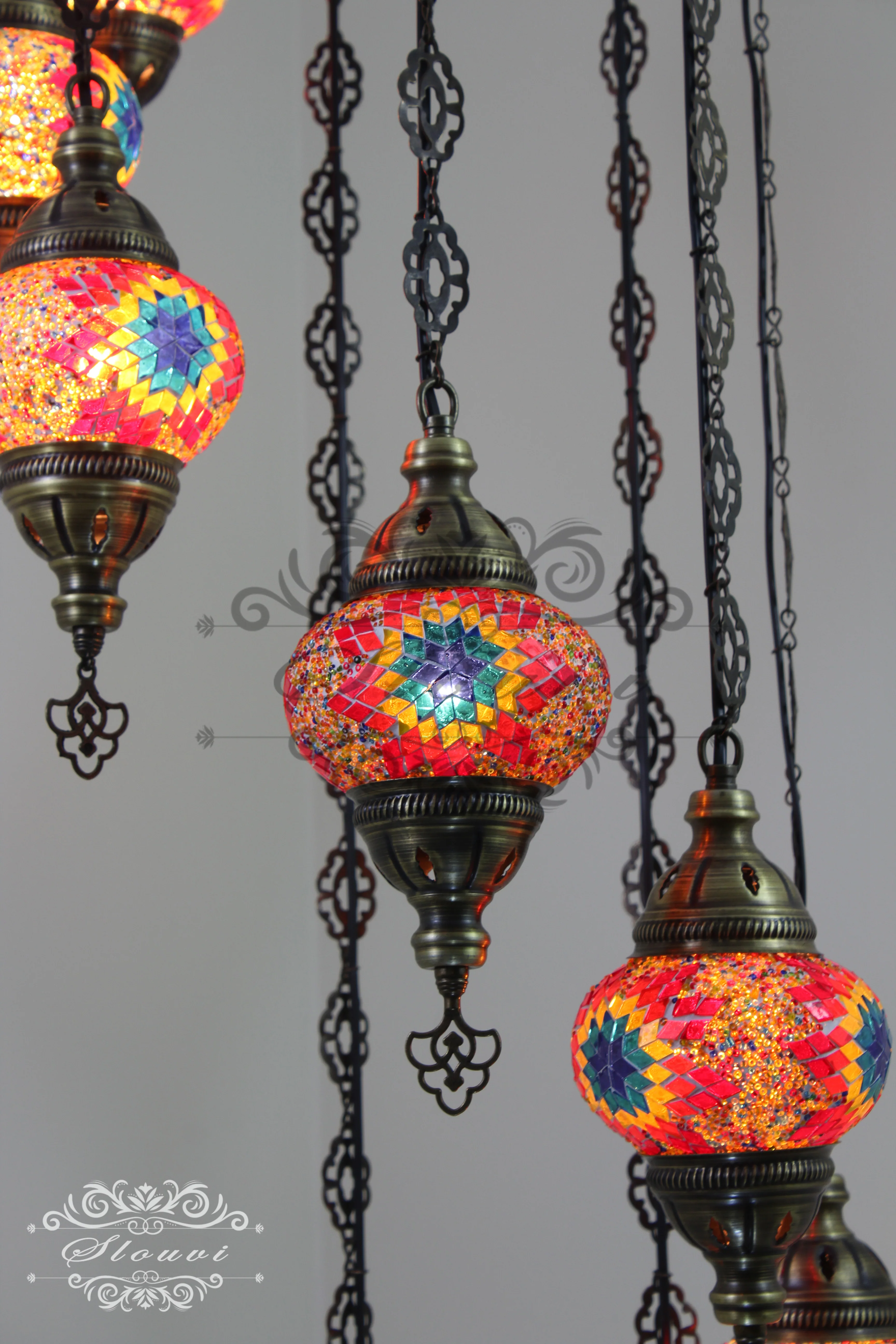 8 Ball Turkish Mosaic Chandelier - Water Drop Design with Medium Globes, ID: 8HM-4 - Image 3