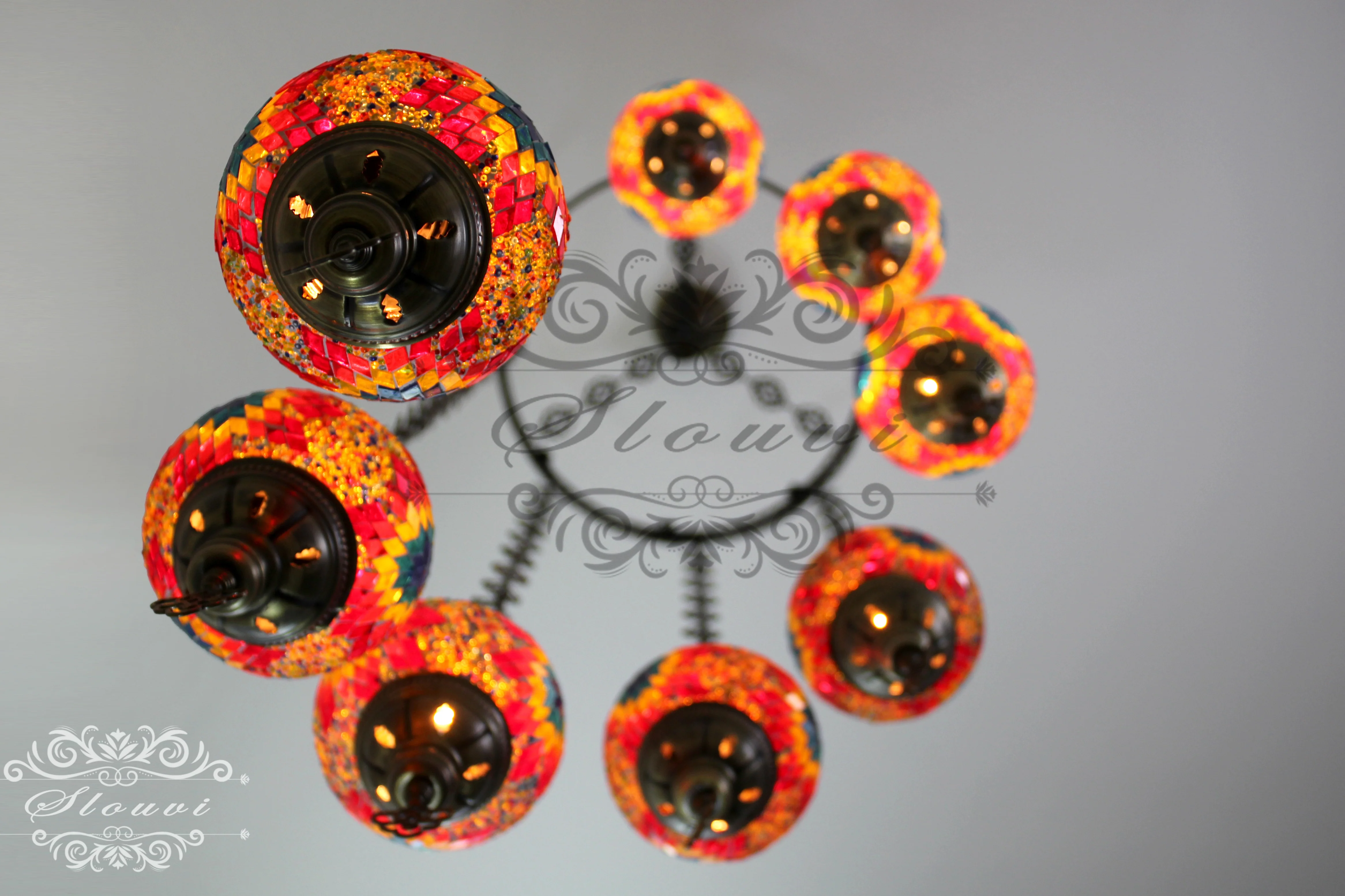 8 Ball Turkish Mosaic Chandelier - Water Drop Design with Medium Globes, ID: 8HM-4 - Image 5