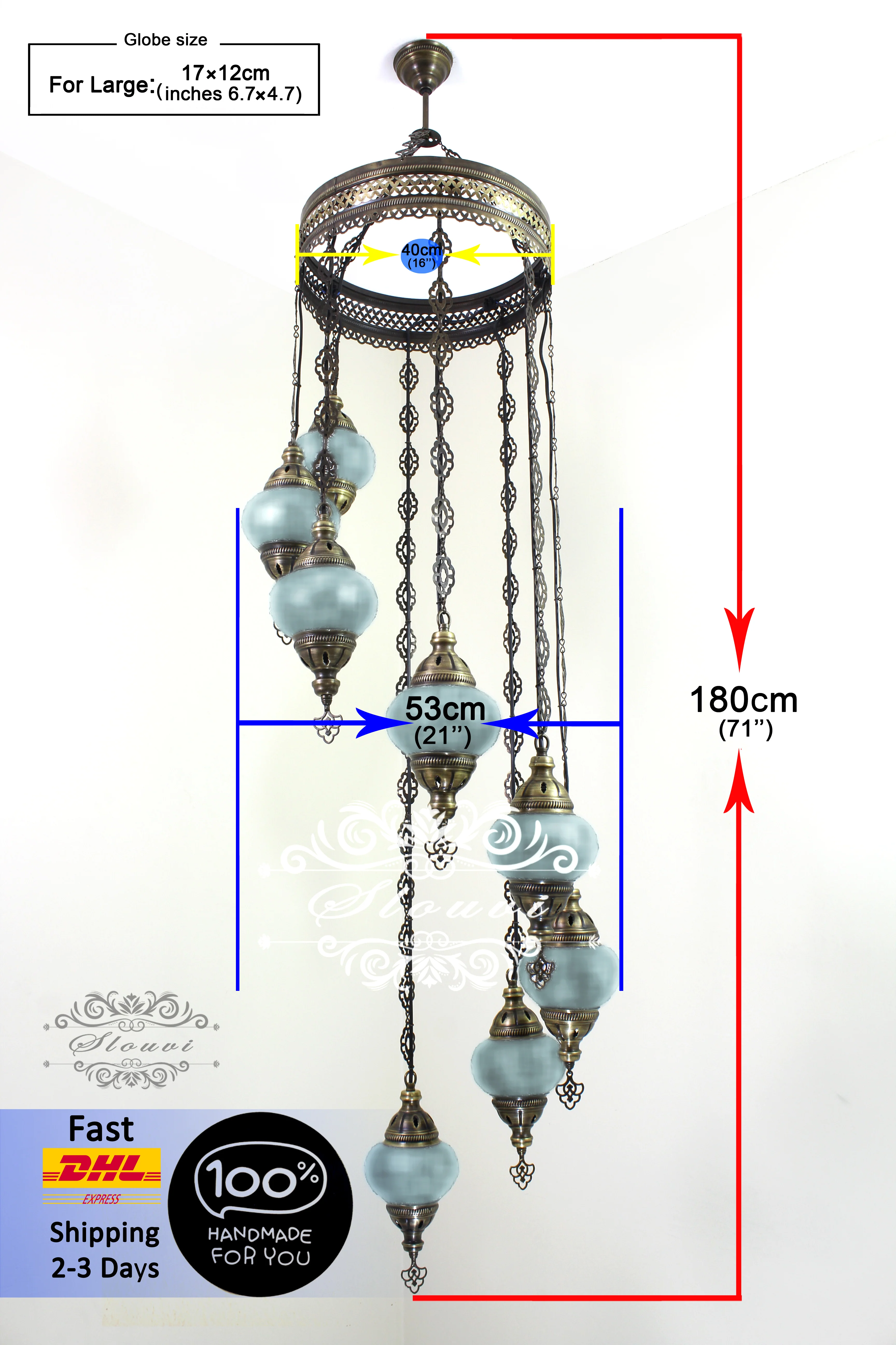 8 Ball Turkish Mosaic Chandelier - Water Drop Design with Medium Globes, ID: 8HM-4 - Image 8
