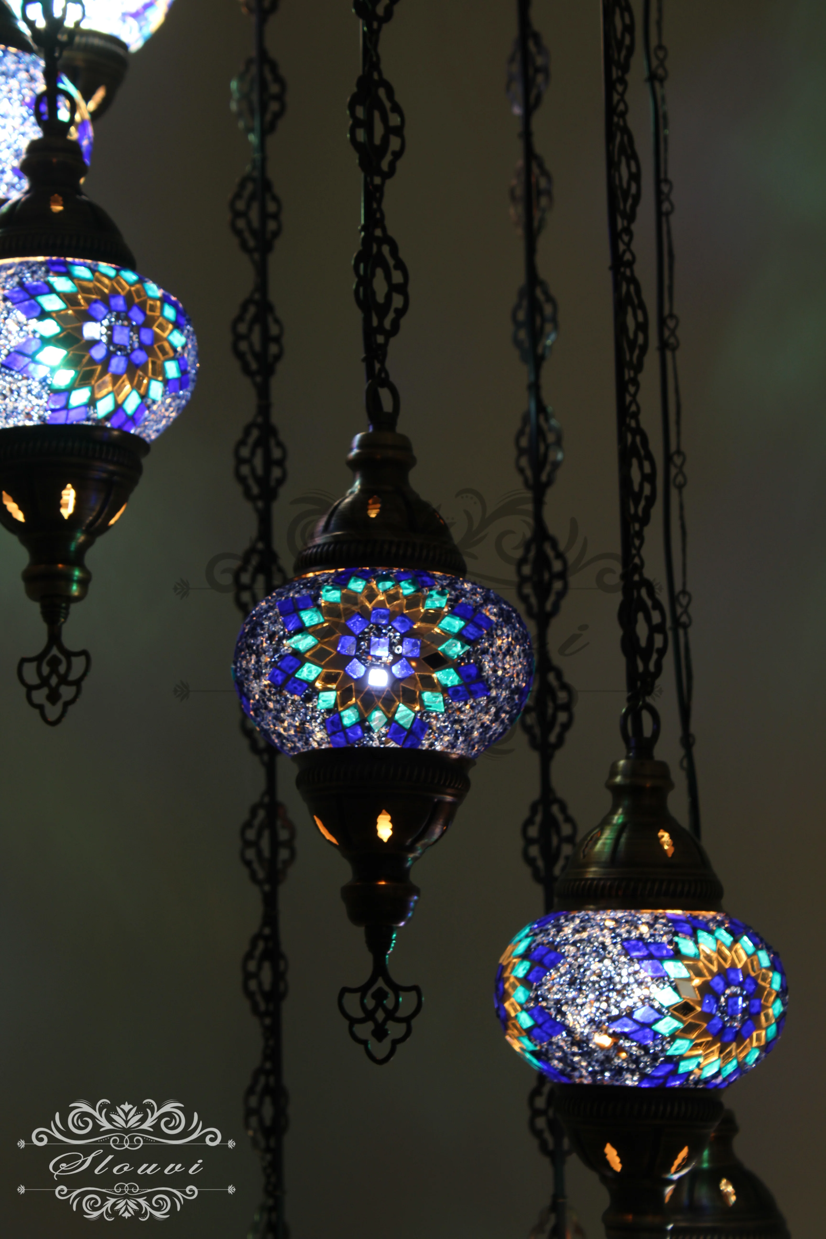 TURKISH MOSAIC LAMP, Water Drop Style CHANDELIER IN 8 GLOBES - Image 2