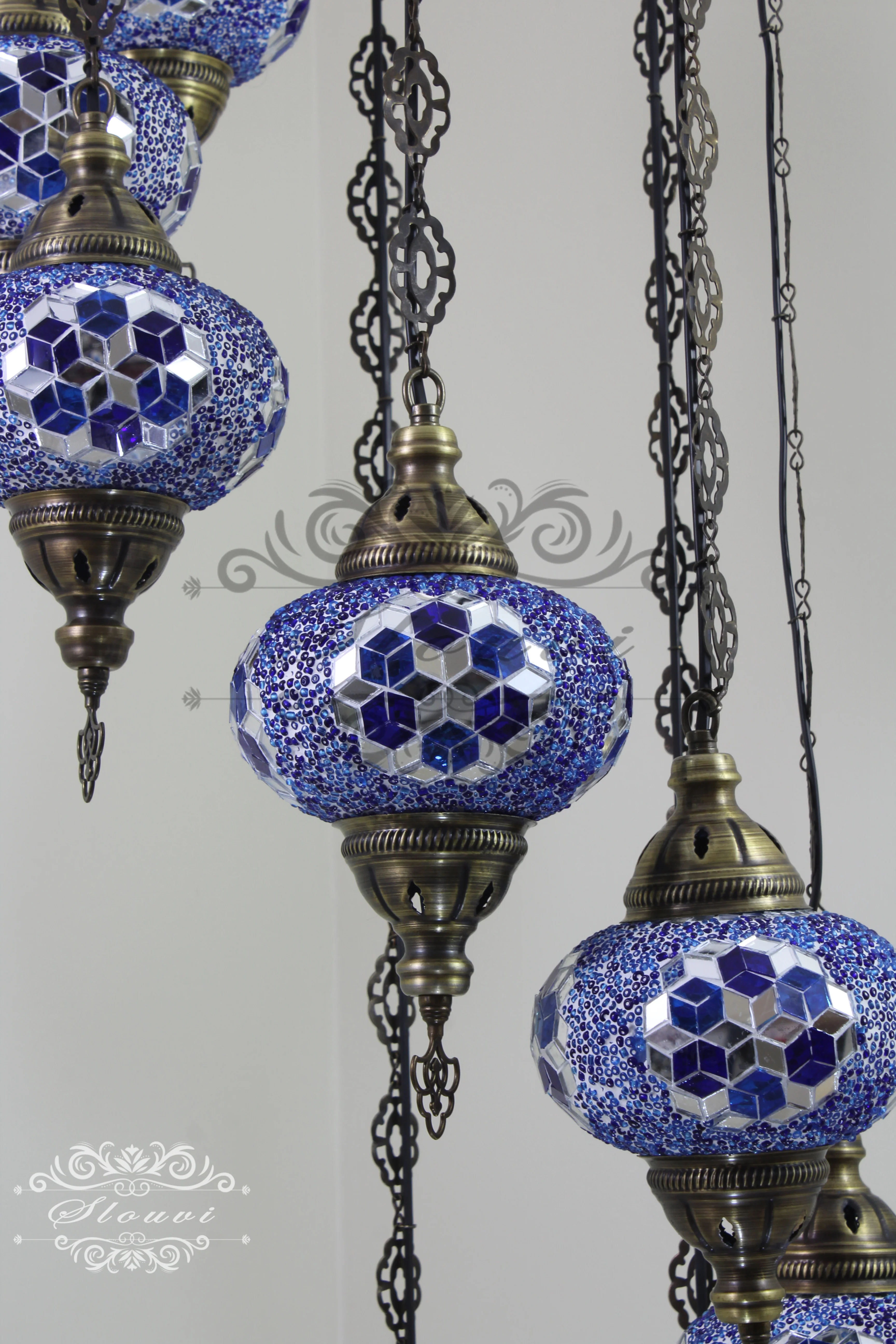 8 Ball Turkish Mosaic Chandelier - Water Drop Design with Large Globes, ID: 8HL-8 - Image 4