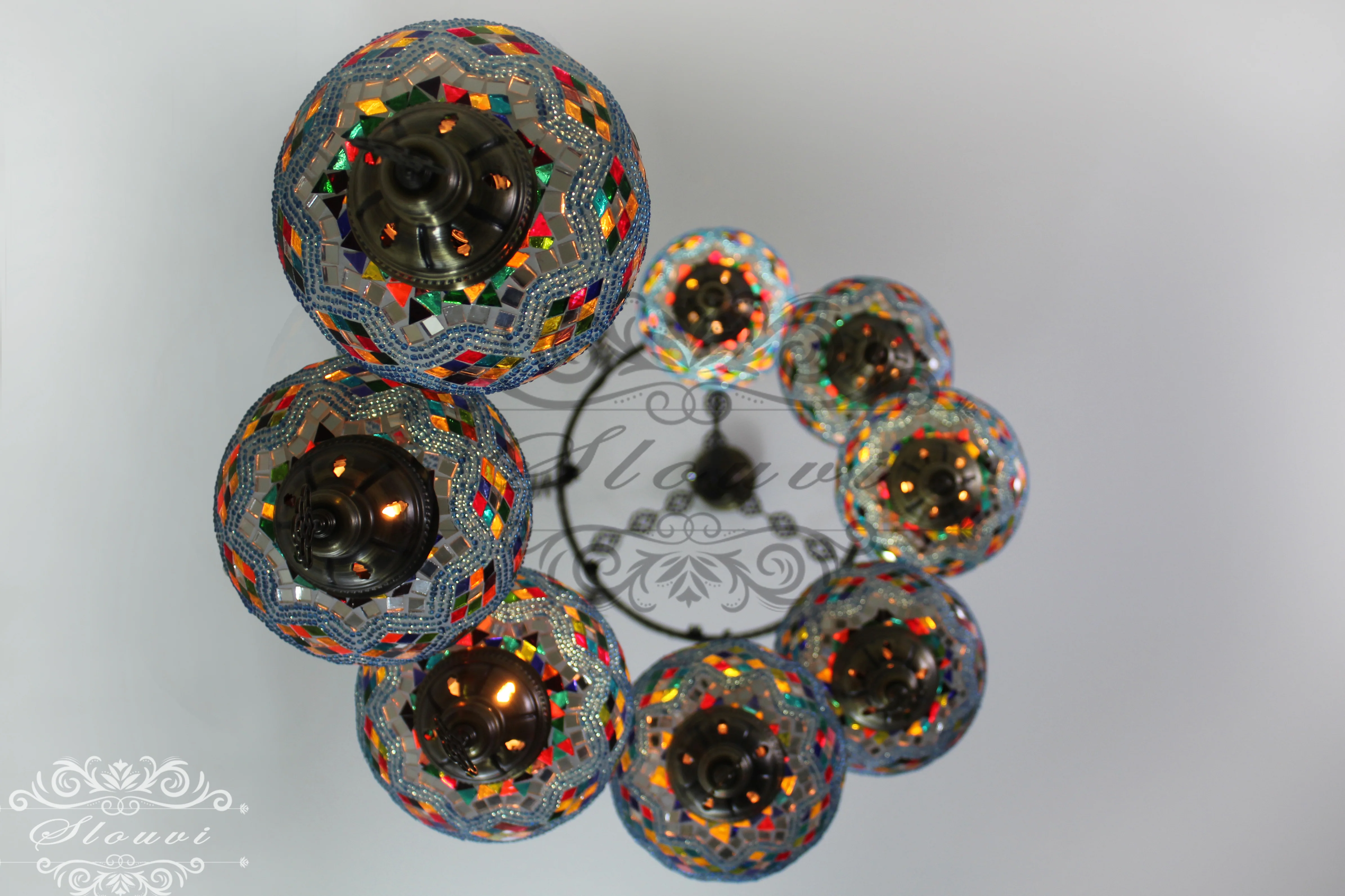 8 Ball Turkish Mosaic Chandelier - Water Drop Design with Large Globes, ID: 8HL-7 - Image 5