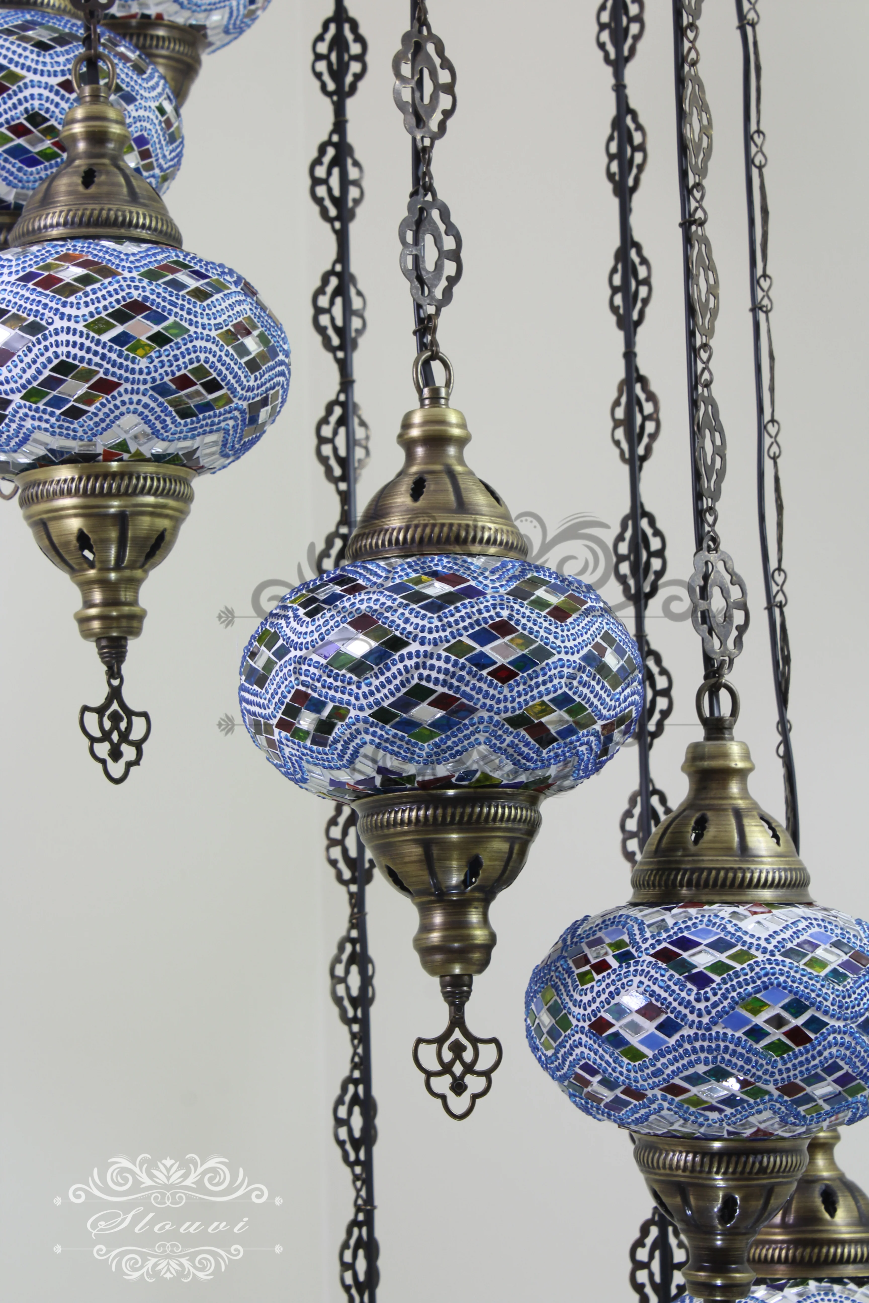 8 Ball Turkish Mosaic Chandelier - Water Drop Design with Large Globes, ID: 8HL-7 - Image 7
