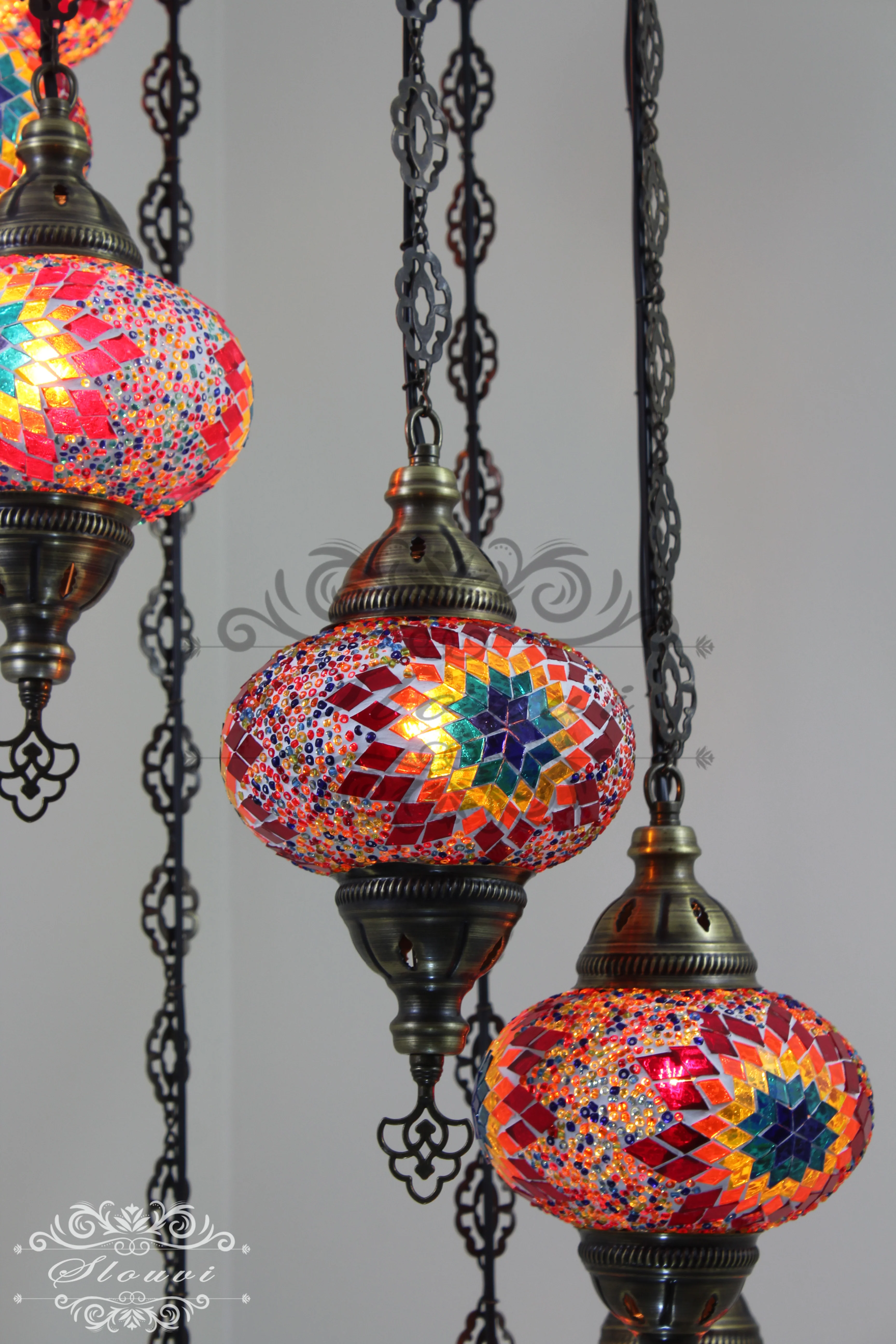 8 Ball Turkish Mosaic Chandelier - Water Drop Design with Large Globes, ID: 8HL-6 - Image 3