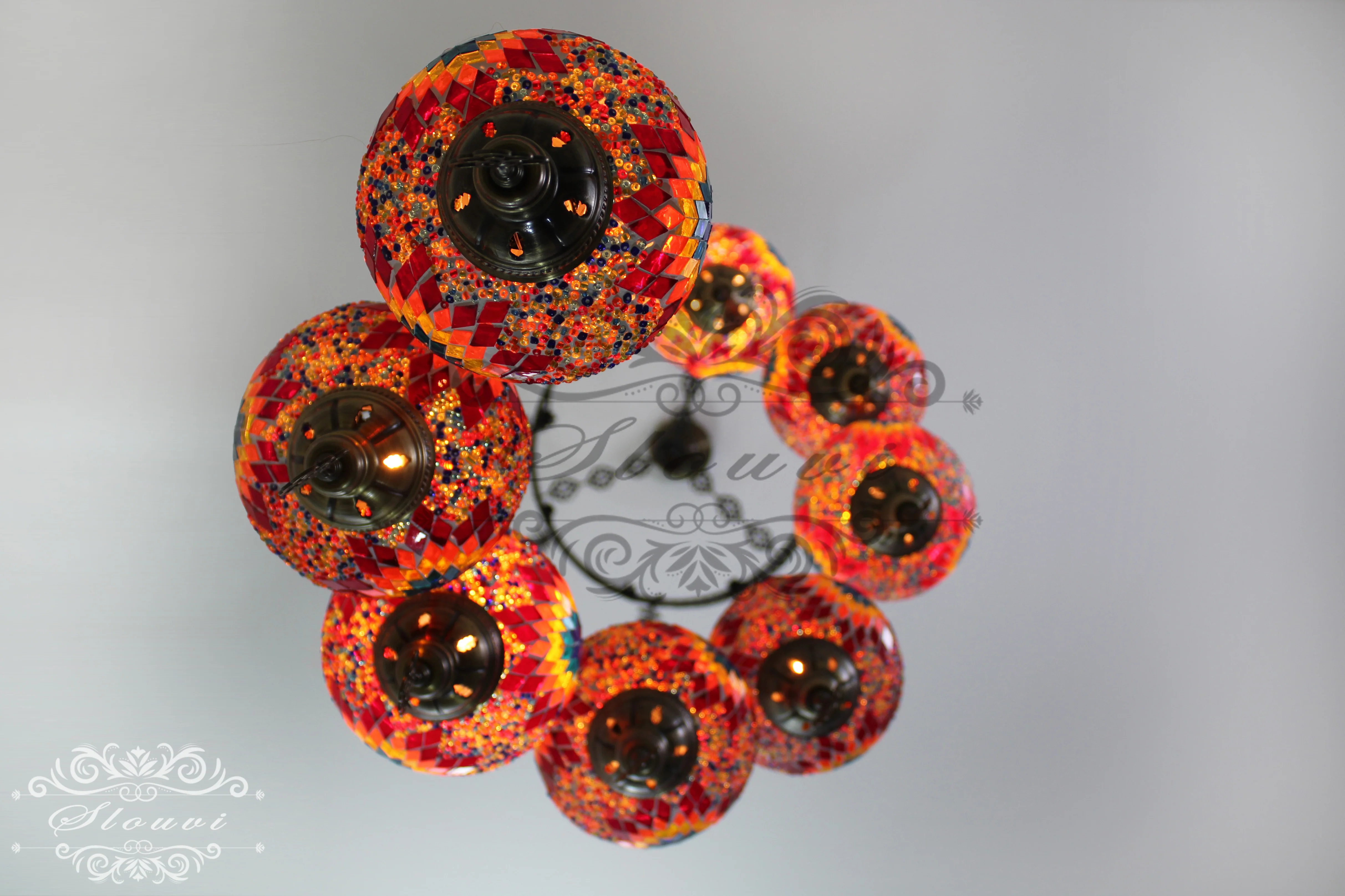 8 Ball Turkish Mosaic Chandelier - Water Drop Design with Large Globes, ID: 8HL-6 - Image 5