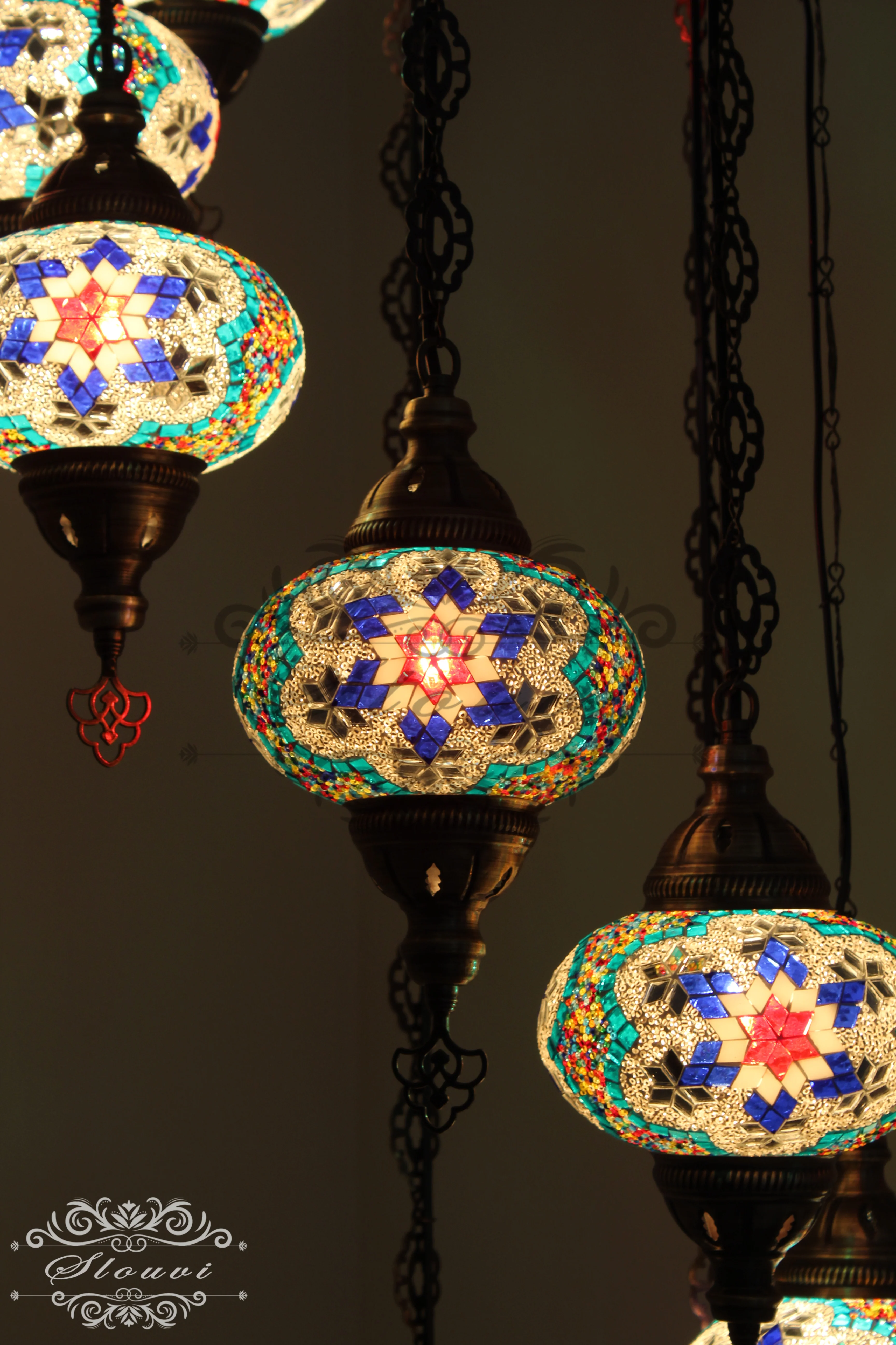 8 Ball Turkish Mosaic Chandelier - Water Drop Design with Large Globes, ID: 8HL-5 - Image 2