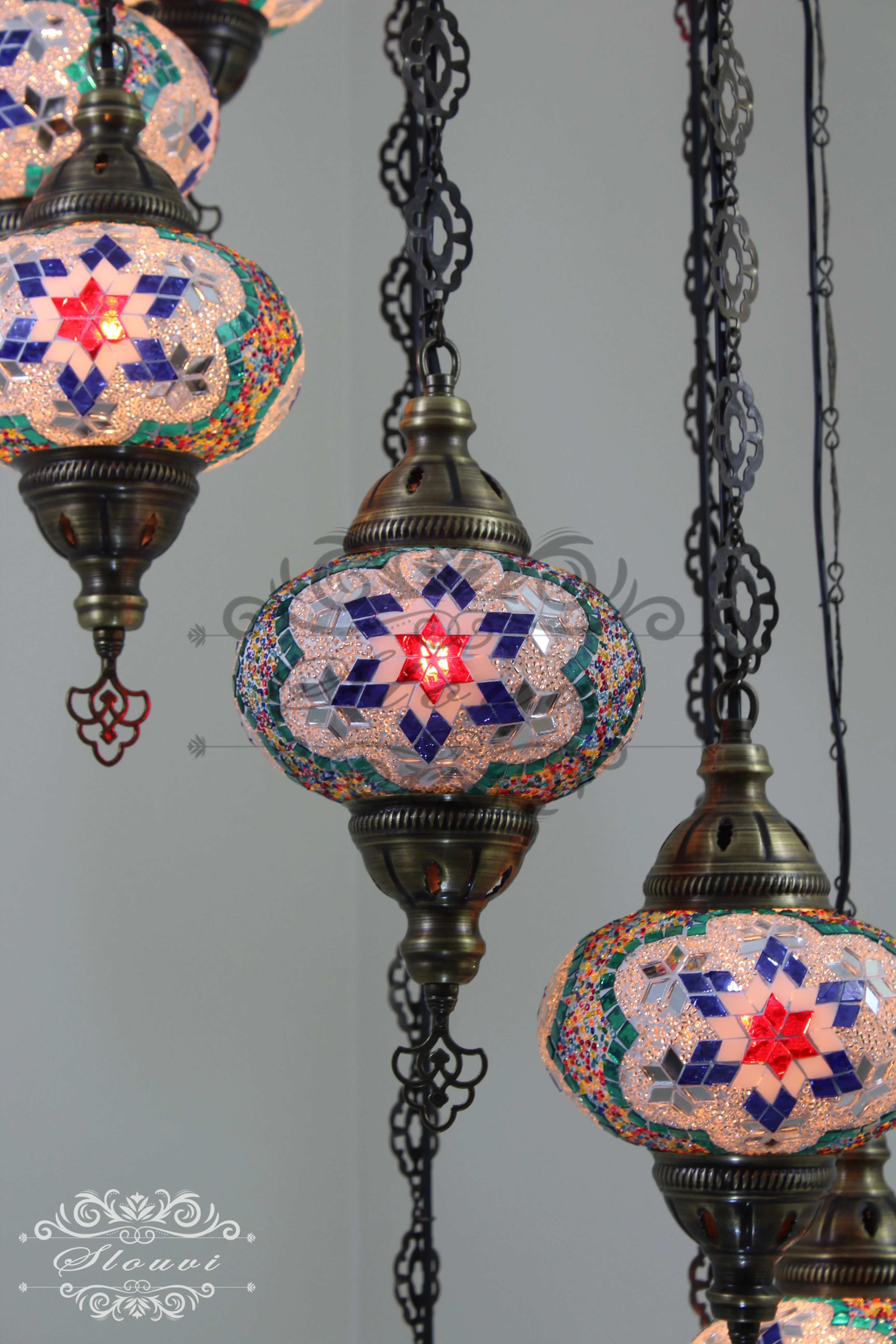 8 Ball Turkish Mosaic Chandelier - Water Drop Design with Large Globes, ID: 8HL-5 - Image 3