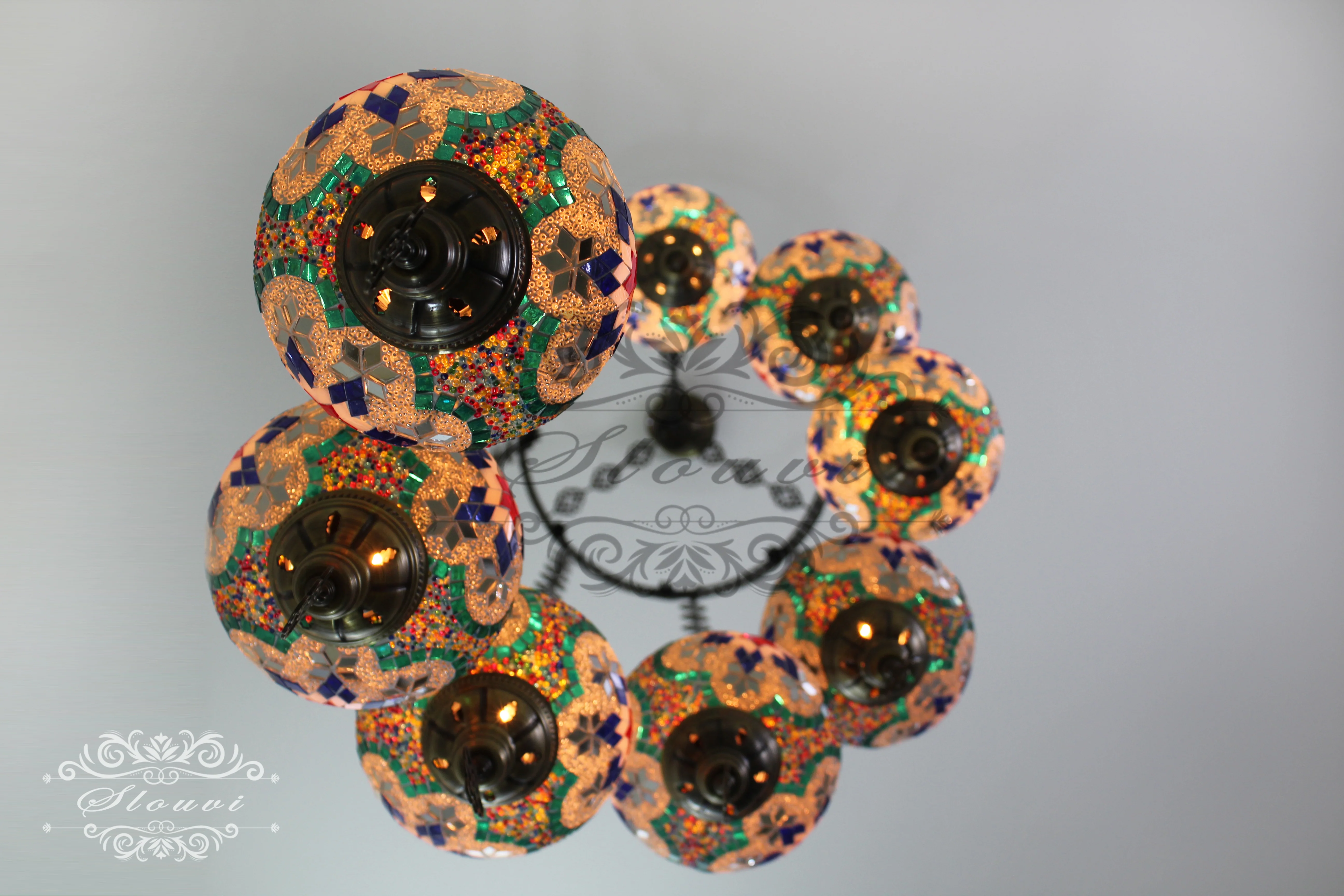 8 Ball Turkish Mosaic Chandelier - Water Drop Design with Large Globes, ID: 8HL-5 - Image 5