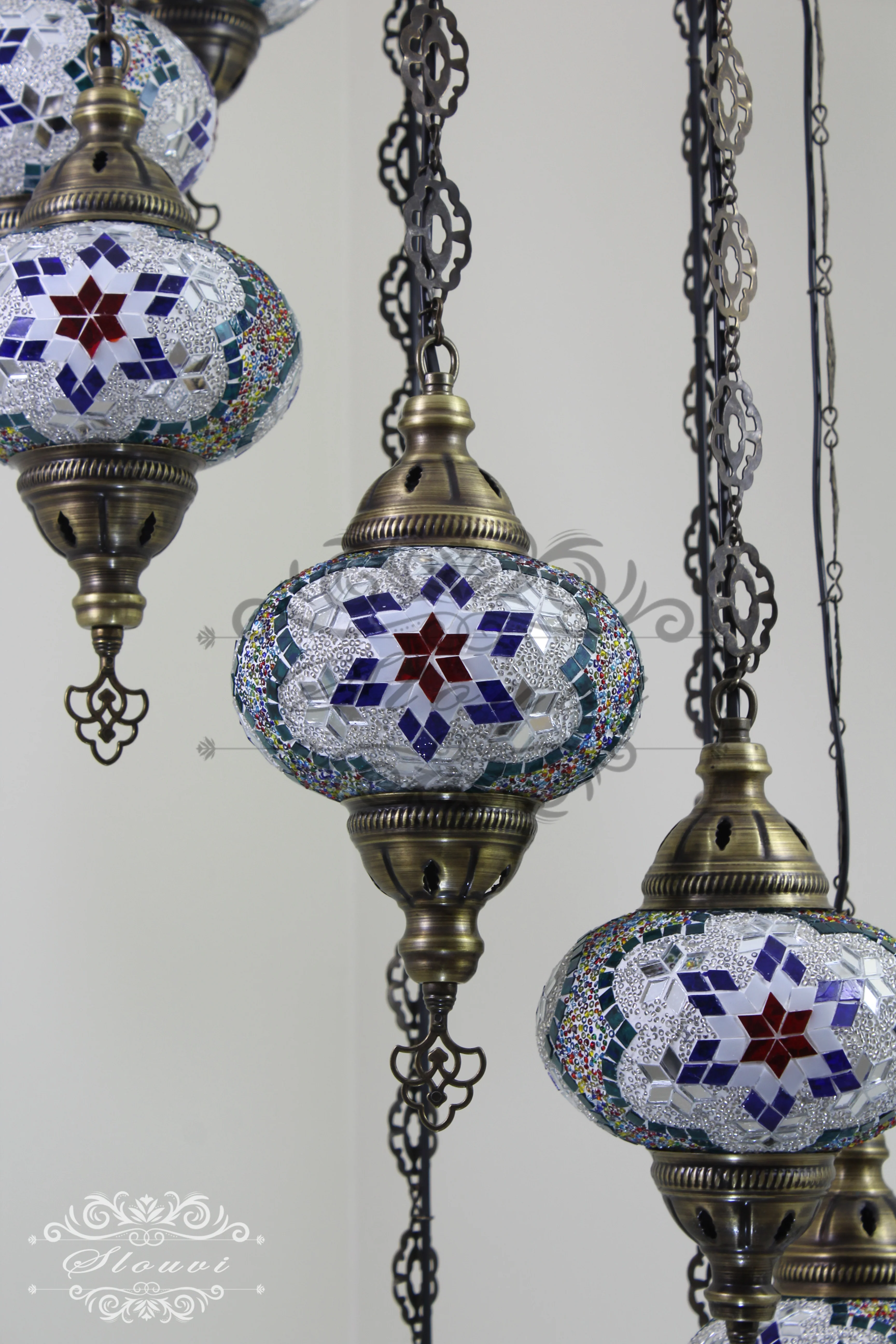 8 Ball Turkish Mosaic Chandelier - Water Drop Design with Large Globes, ID: 8HL-5 - Image 6