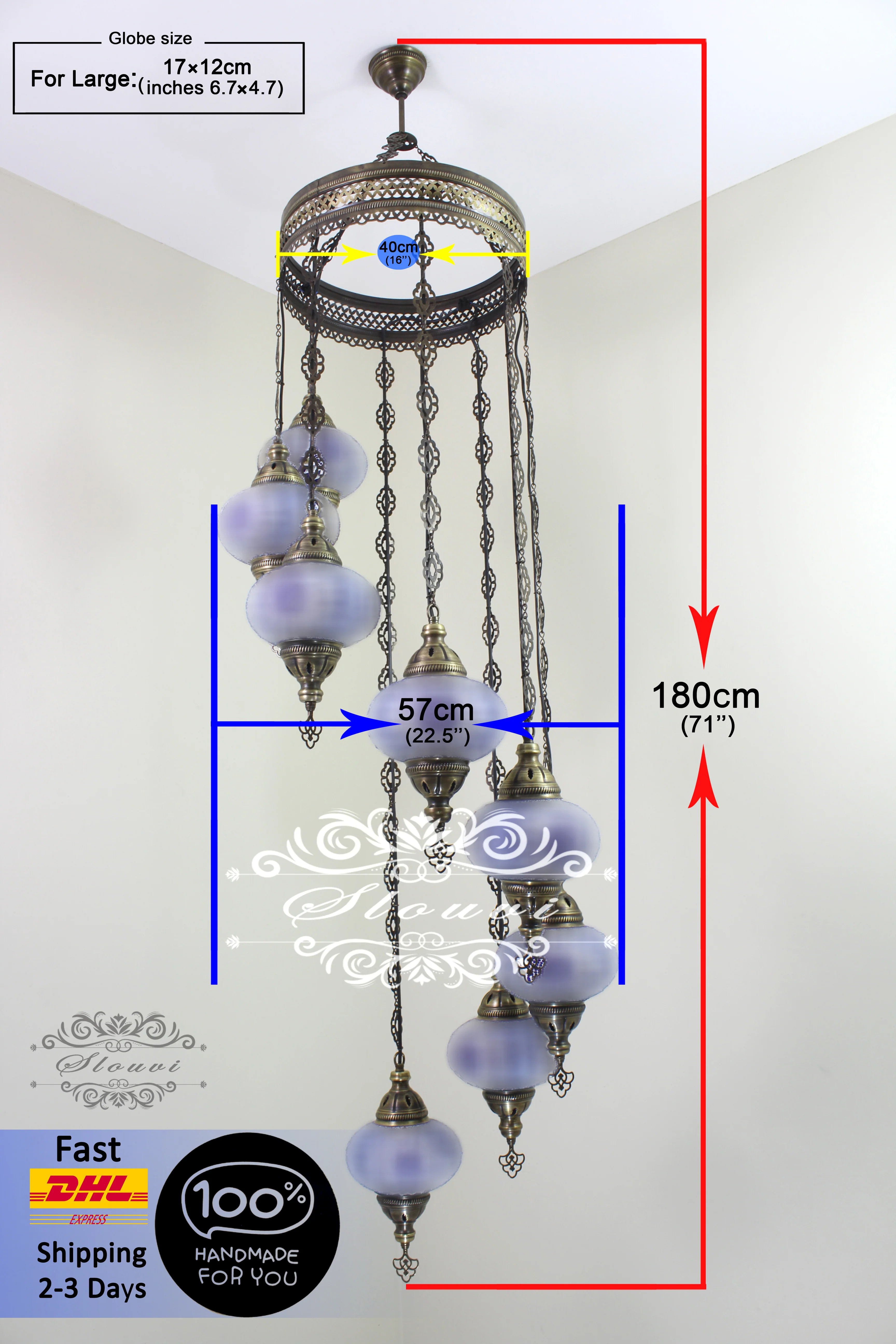 8 Ball Turkish Mosaic Chandelier - Water Drop Design with Large Globes, ID: 8HL-5 - Image 8