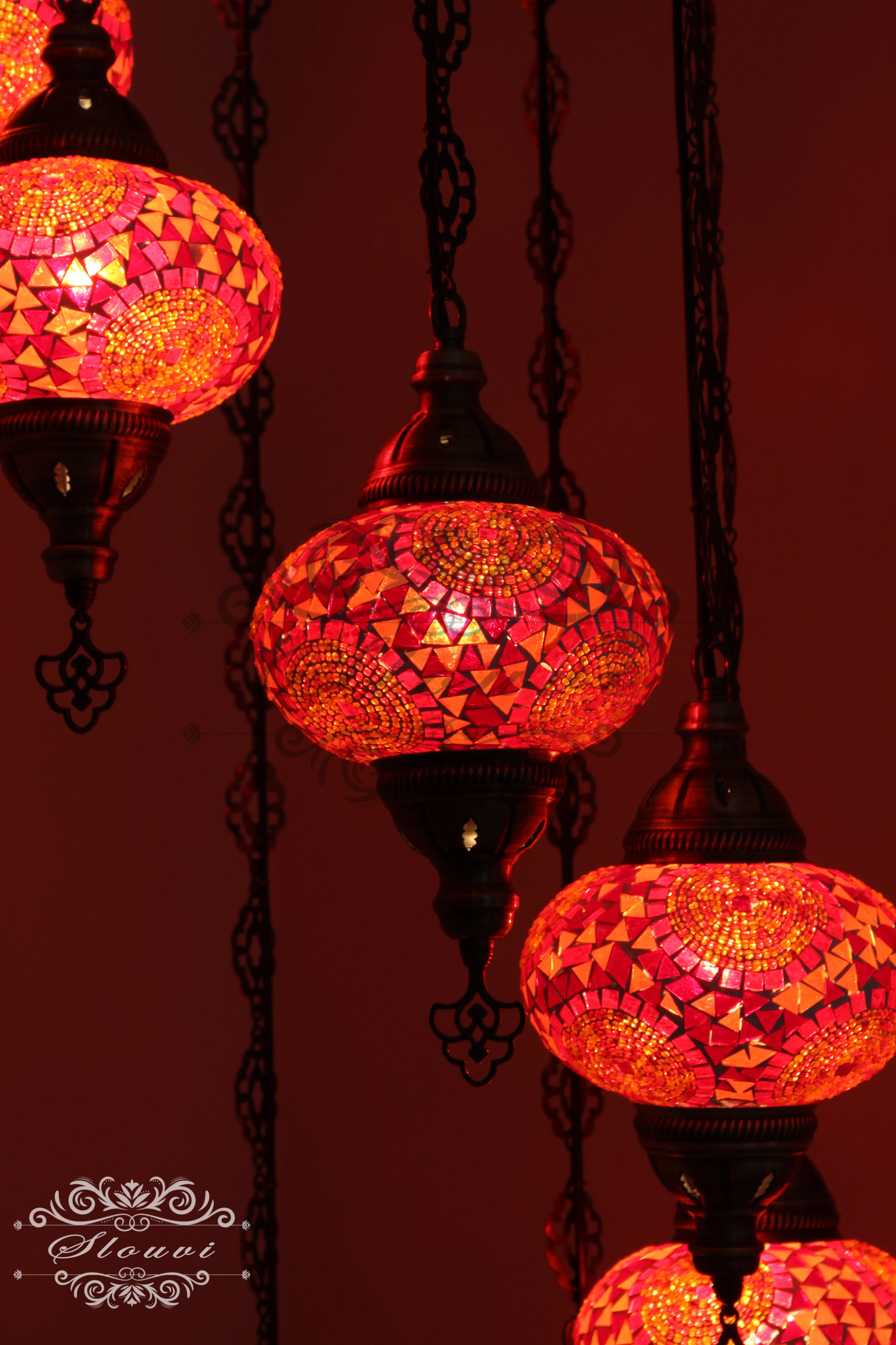 8 Ball Turkish Mosaic Chandelier - Water Drop Design with Large Globes, ID: 8HL-4 - Image 2