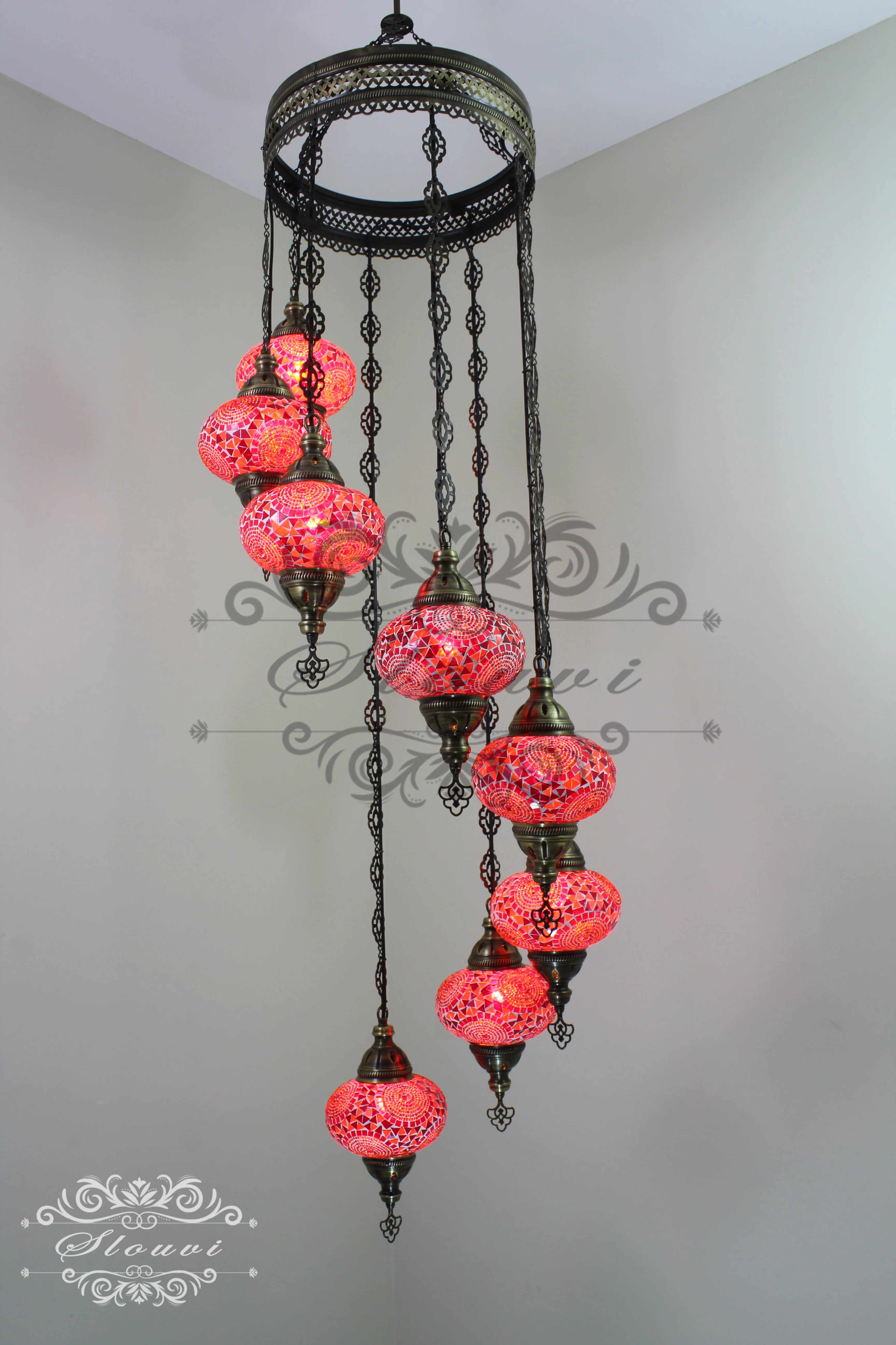 8 Ball Turkish Mosaic Chandelier - Water Drop Design with Large Globes, ID: 8HL-4 - Image 3