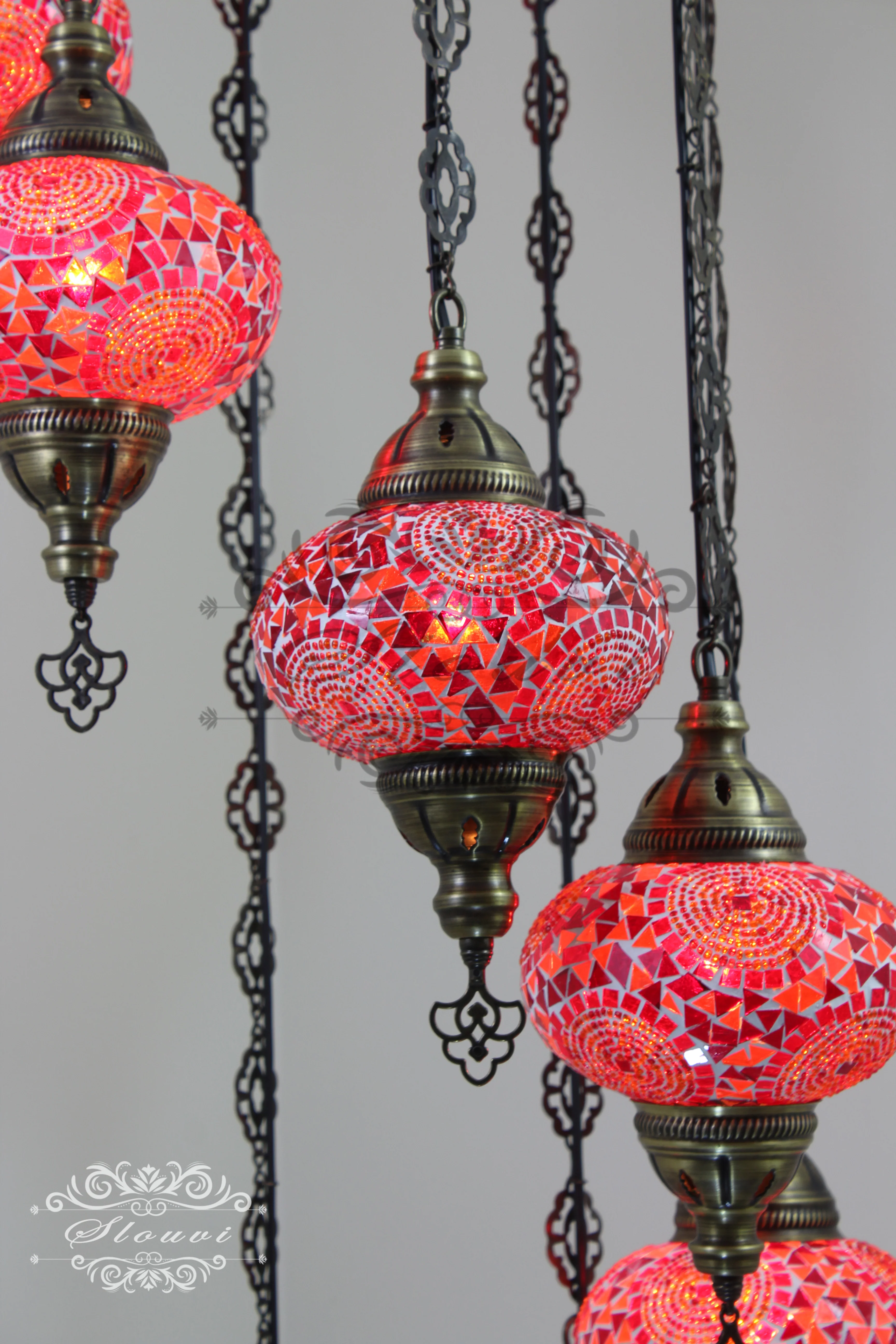 8 Ball Turkish Mosaic Chandelier - Water Drop Design with Large Globes, ID: 8HL-4 - Image 4