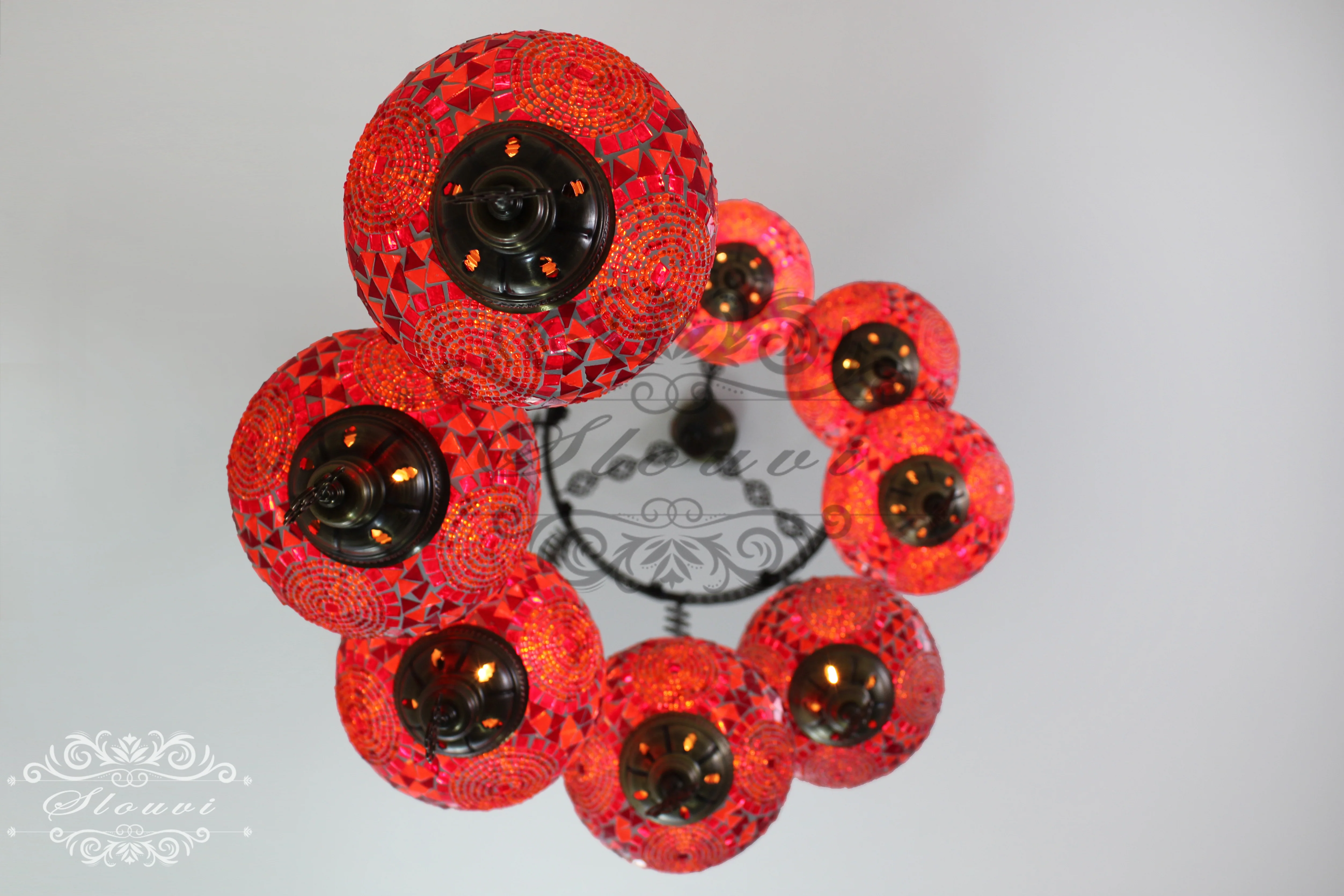 8 Ball Turkish Mosaic Chandelier - Water Drop Design with Large Globes, ID: 8HL-4 - Image 5